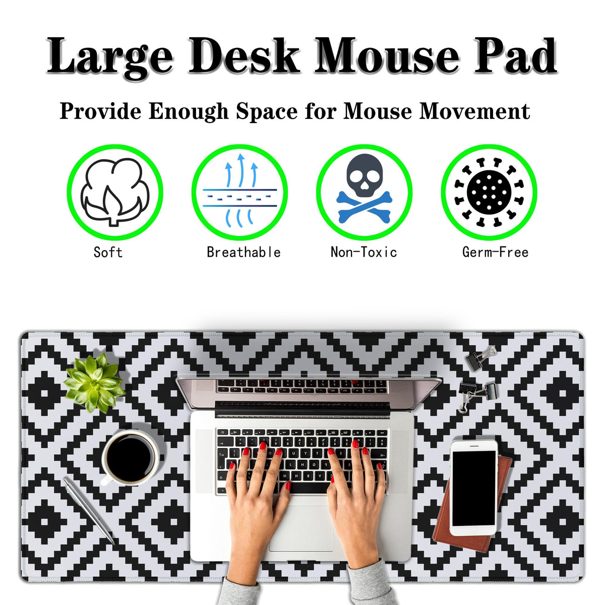 Samgula Large Mouse Pad Black and White XXL Mousepad Gaming Mouse Pads Computer Desk Mats Extra