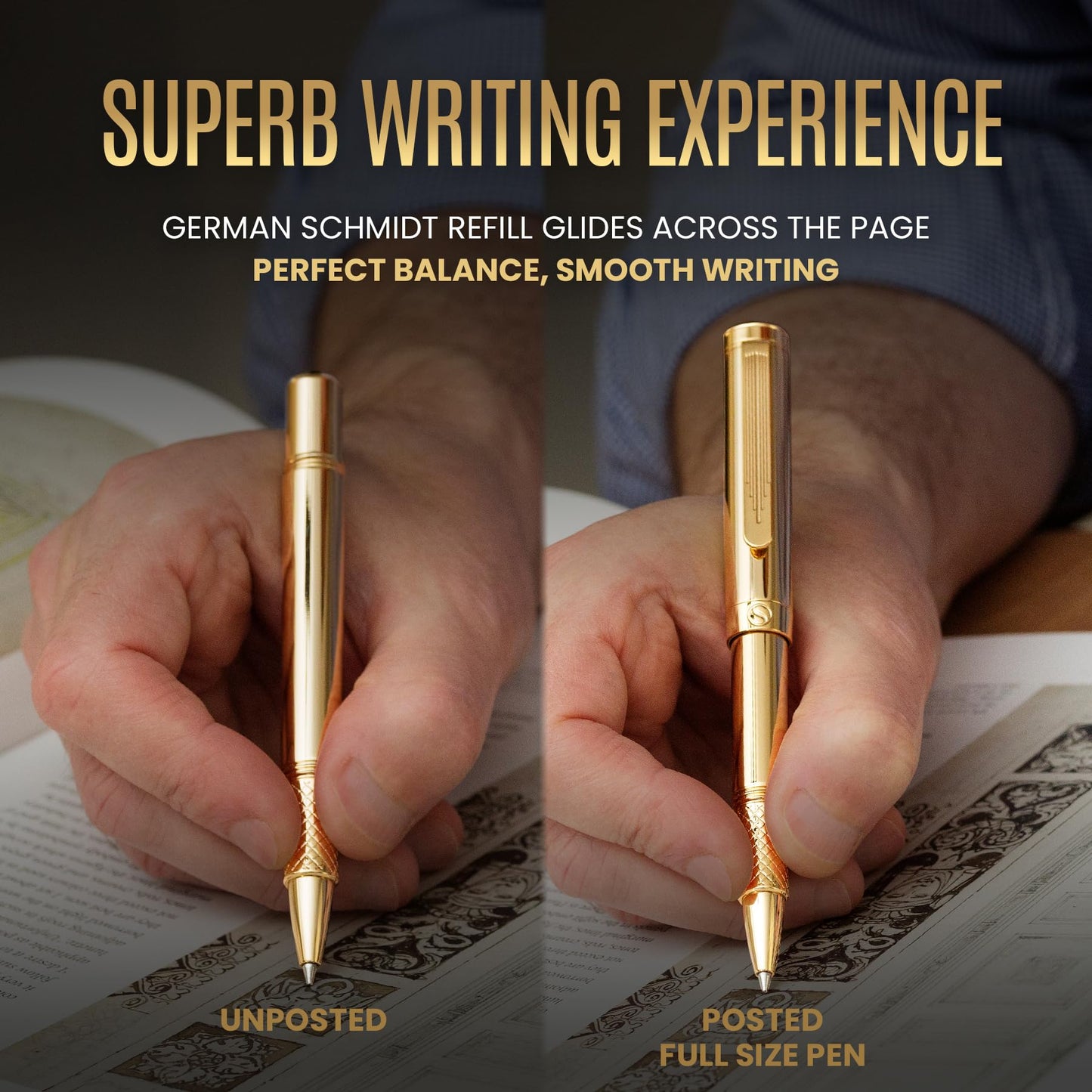 Scriveiner Heavy Gold Rollerball Pen, Award Winning Luxury Pocket Pen with gold plating Finish