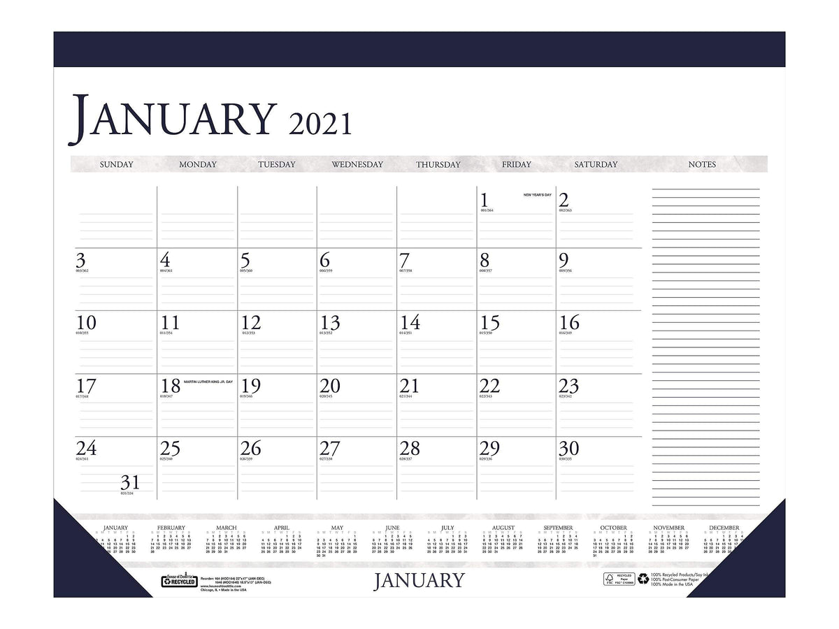 House of Doolittle 2021 Monthly Desk Pad Calendar, Classic with Notes Section, 18.5 x 13 Inches