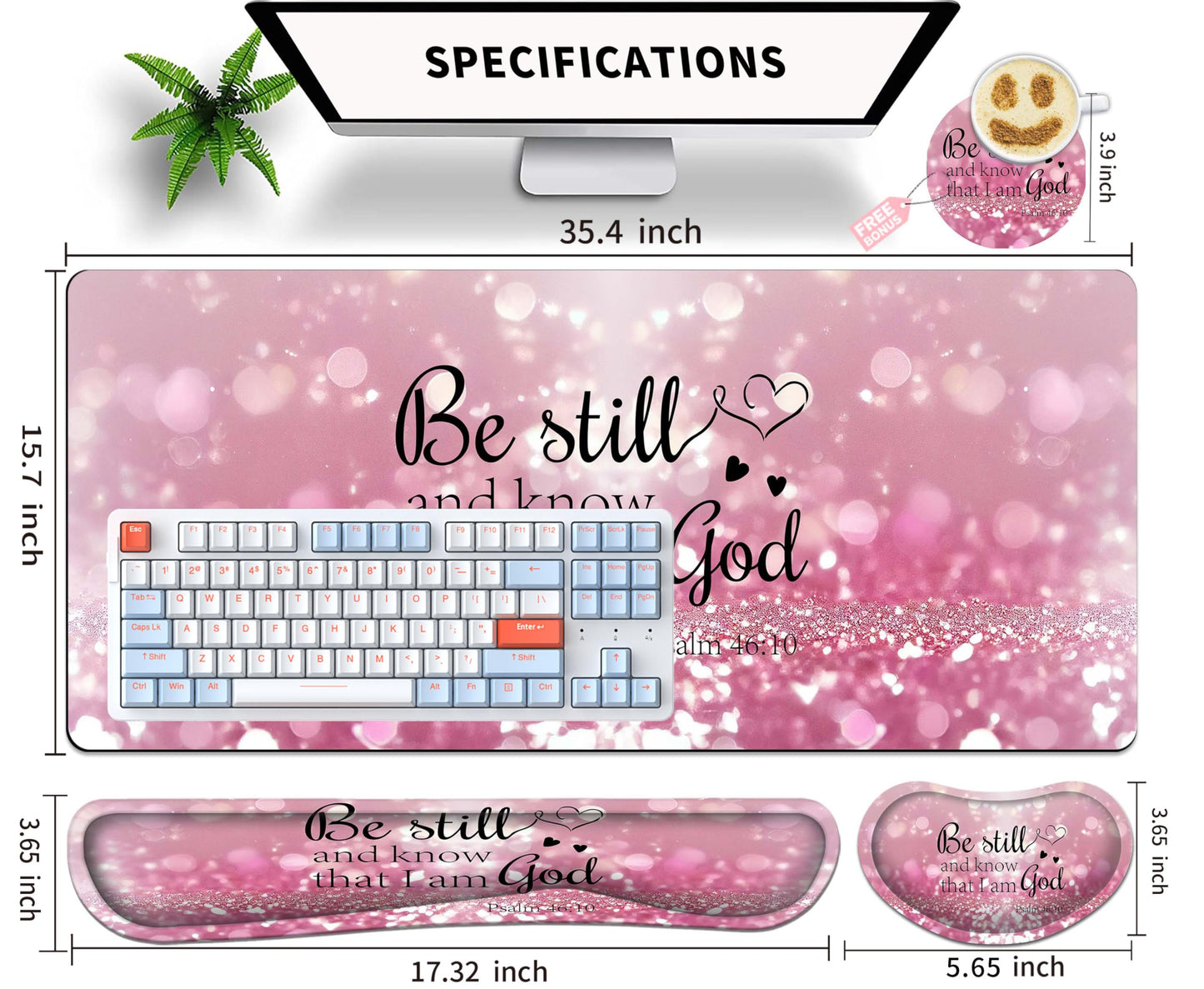 JYCUHTCL Large Gaming Mouse Pad Set 35.4 x 15.7 with Keyboard Wrist Rest, Wrist Support, and