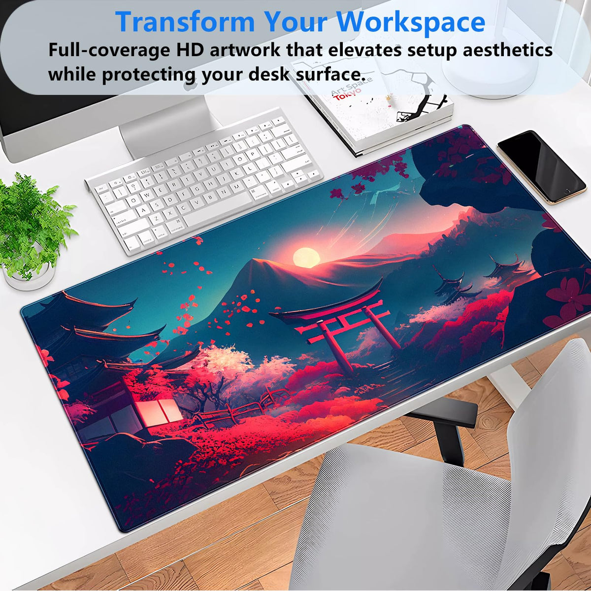Japanese Torii Desk Mat, Mt Fuji Large Gaming Mouse Pad 31.5x15.7 in