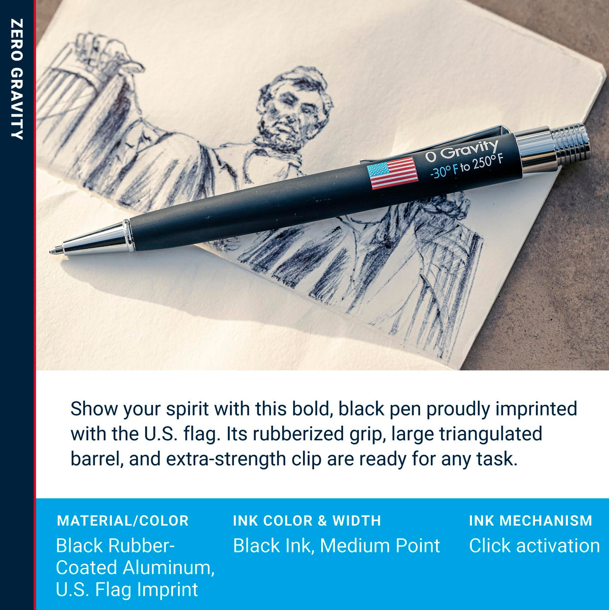 Fisher Space Pen Black Rubber Finish Zero-Gravity Pressurized Ballpoint Pen