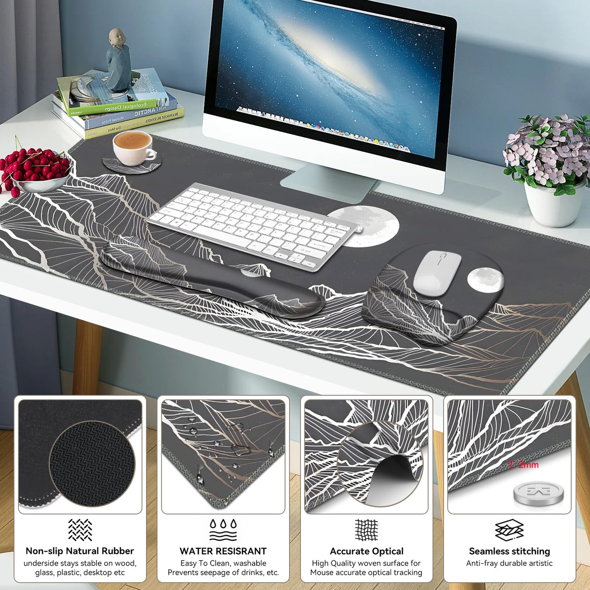 Large Mouse Pad, Keyboard Wrist Rest Set, Ergonomic Mouse Pad with Wrist Support, Desk Mat with