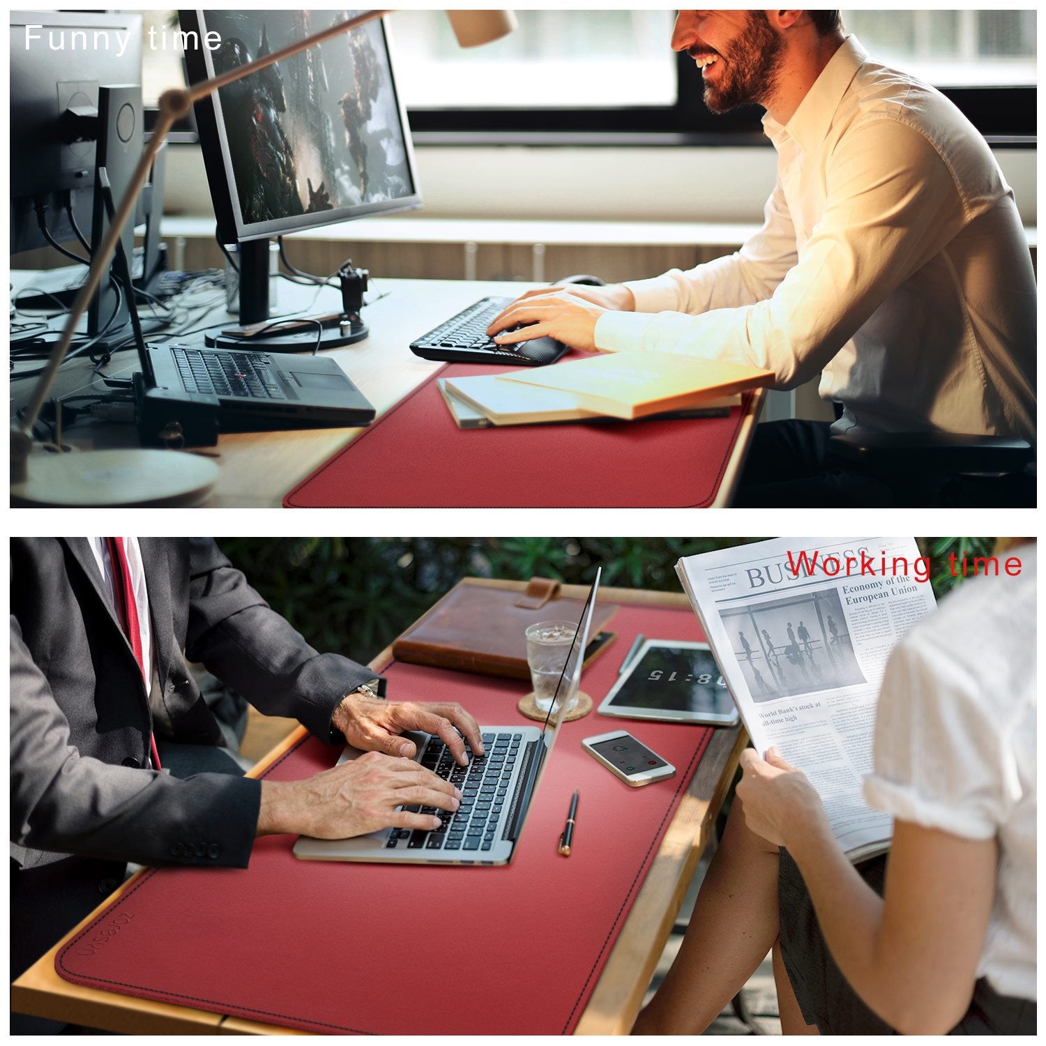 ZORESYN Large PU Leather Desk Mat 35.4"x15.8", Red