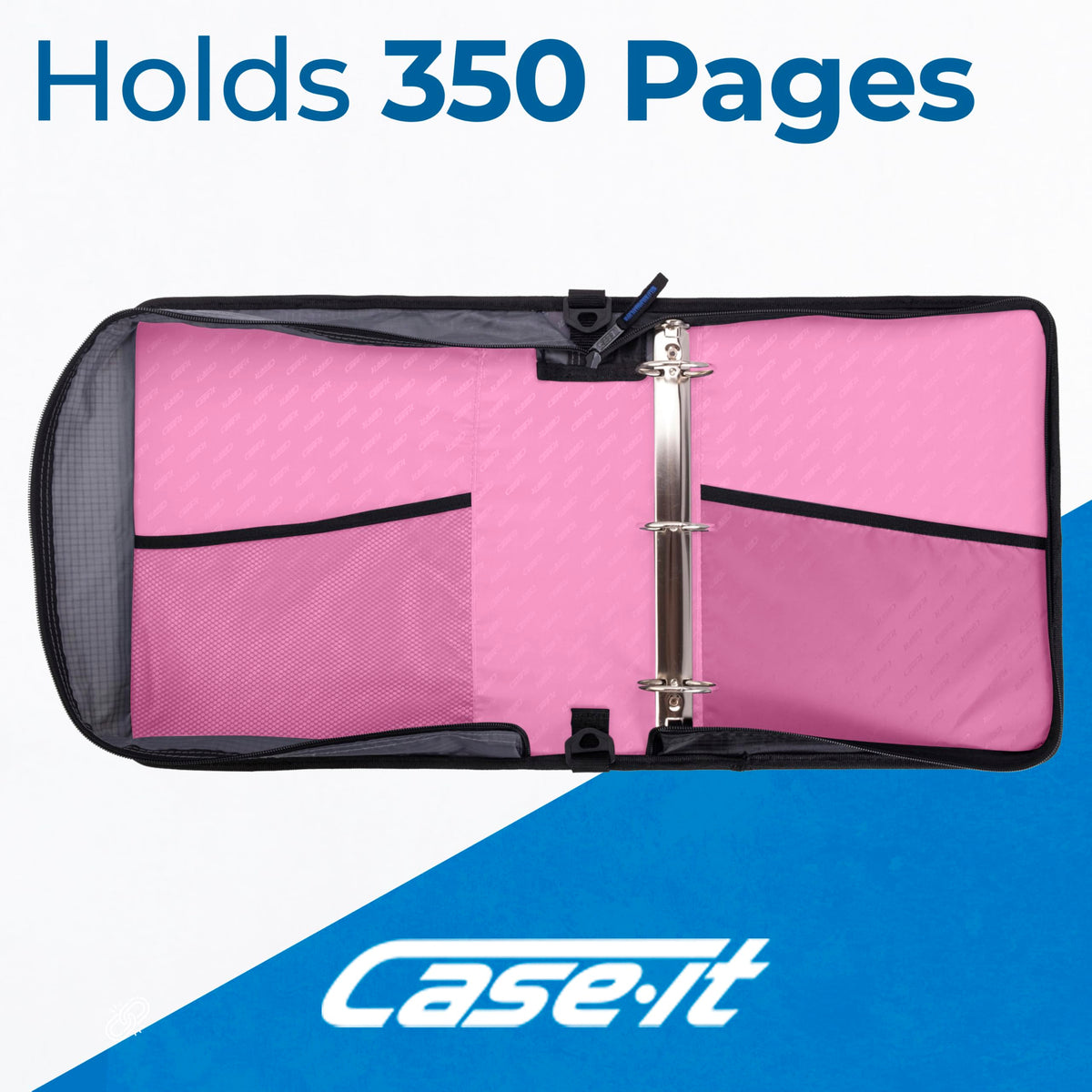Case-it School Zipper Binder | 2" O-Rings | 400-Sheet | LT-007 Light Pink
