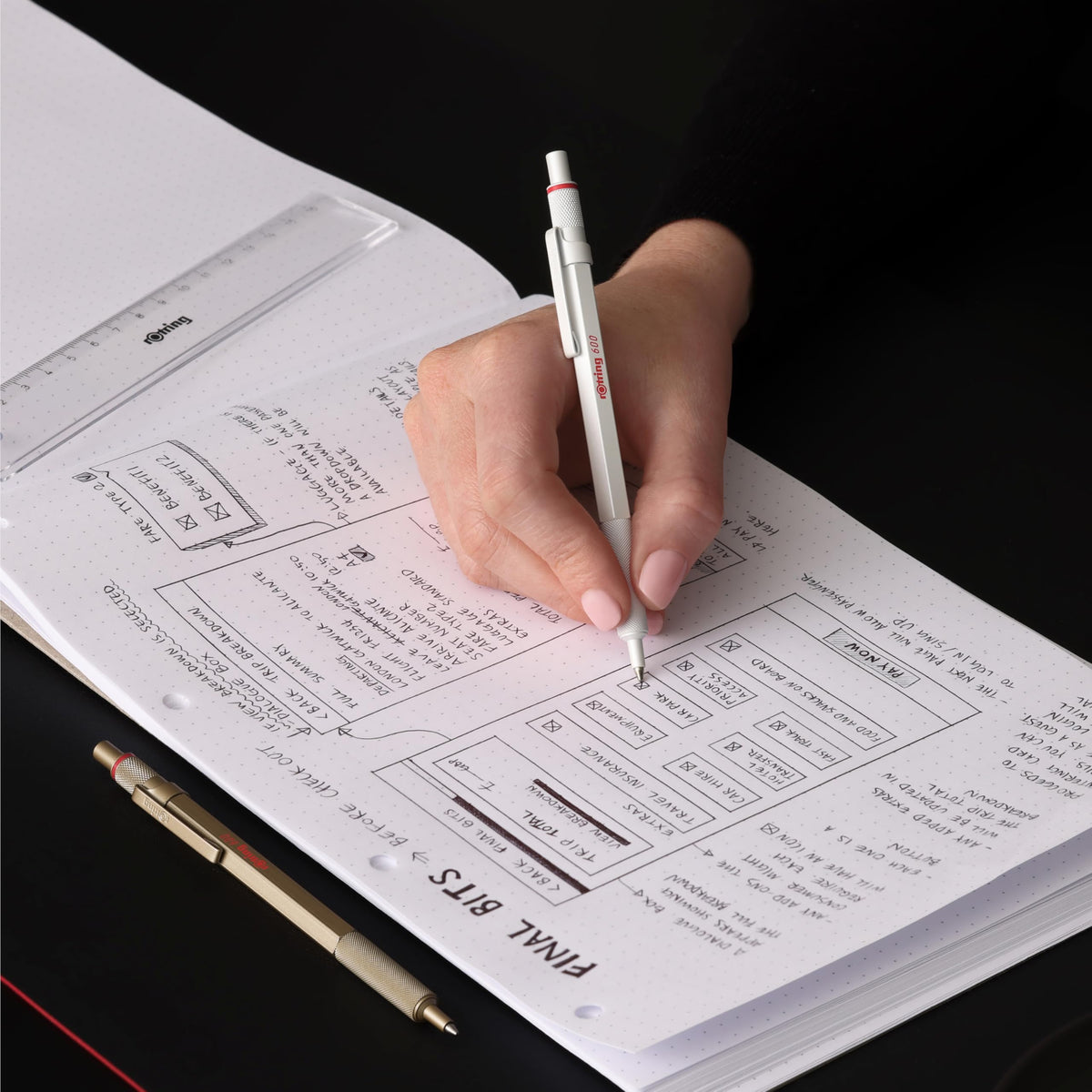 Rotring 600 Metallic Metal Ballpoint Pen, Medium Point, Black Ink, Pearl White Barrel, Refillable