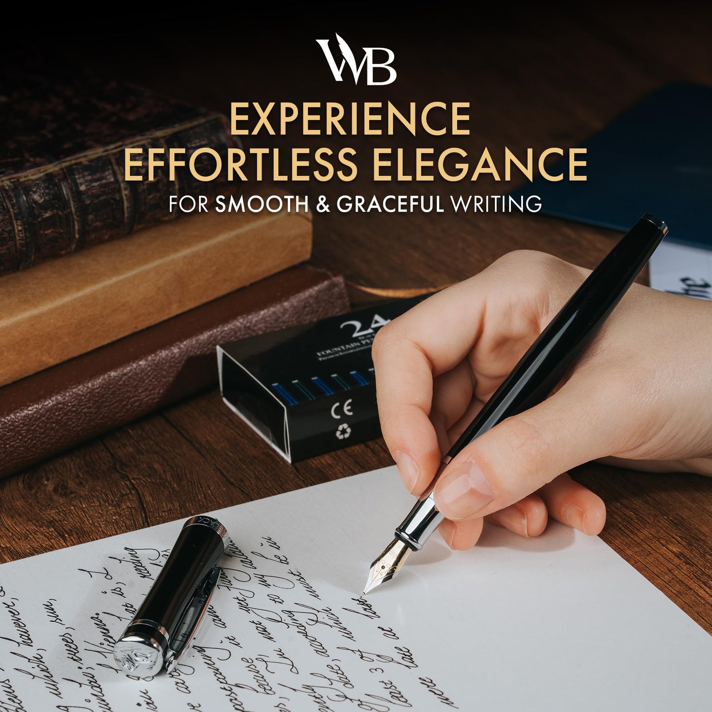 Wordsworth & Black Luxury Fountain Pen Set for Writing, Fine Nib, Black