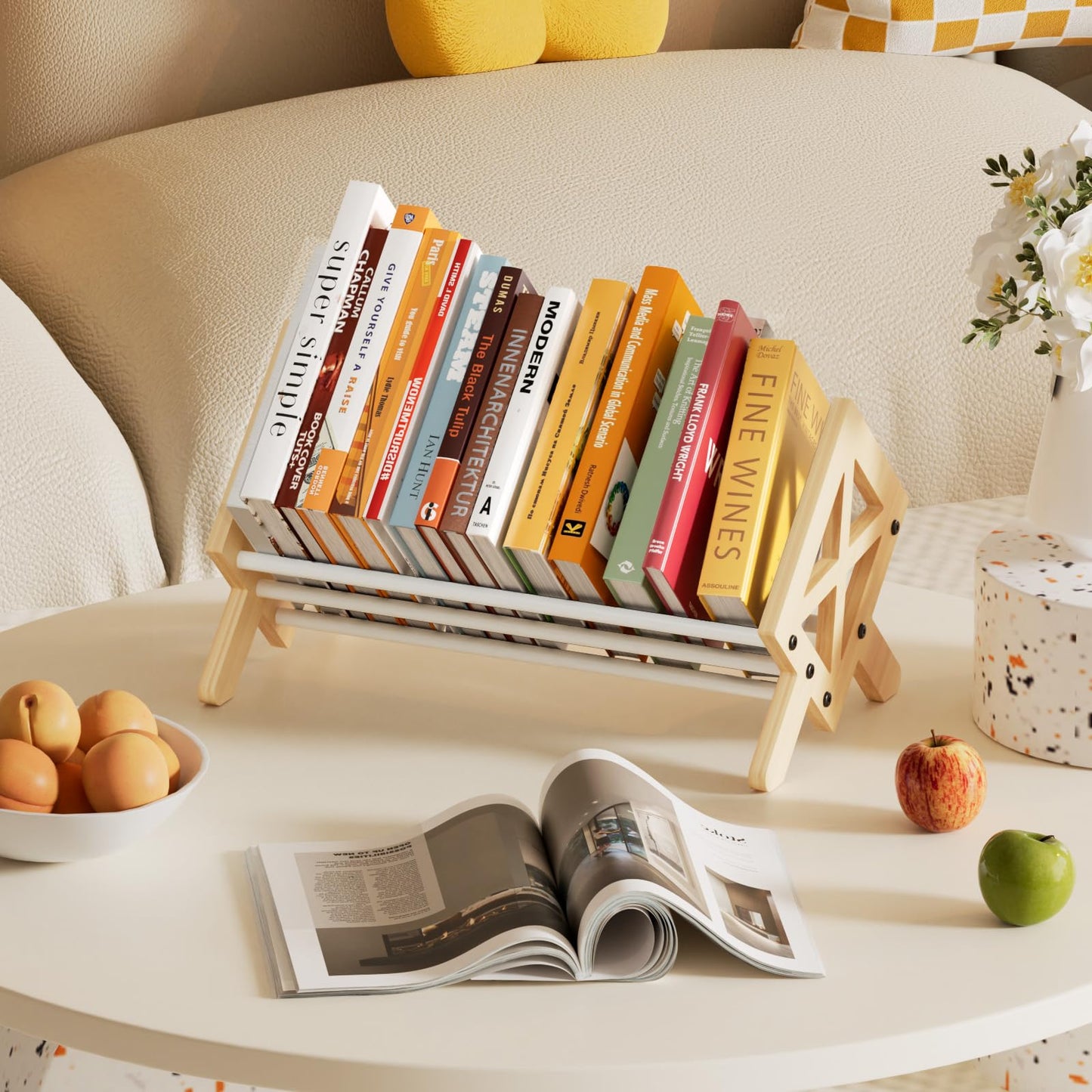 ART-GIFTREE Desktop Bookshelf Organizer, Wood Office Tabletop Book Storage Rack, Tilting Bookcase