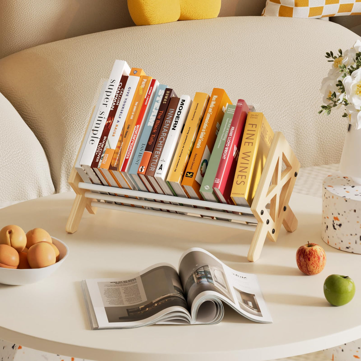 ART-GIFTREE Desktop Bookshelf Organizer, Wood Office Tabletop Book Storage Rack, Tilting Bookcase