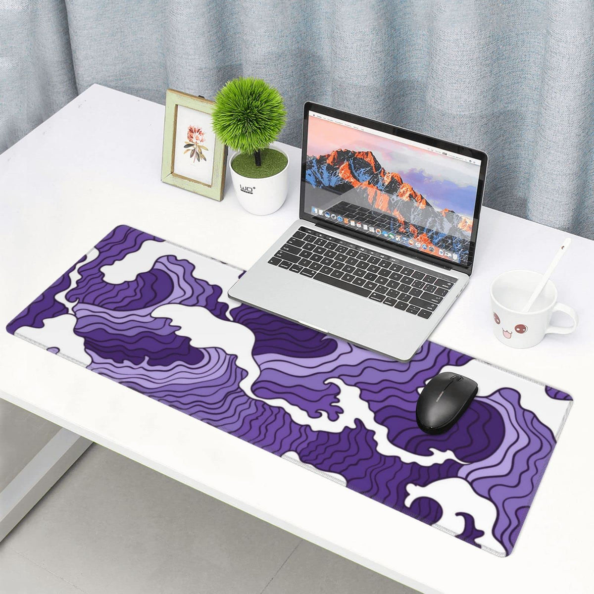 Japanese Purple Wave Large Mouse Pad XL Extended Gaming Mouse Pad Mat Desk Pad with Stitched