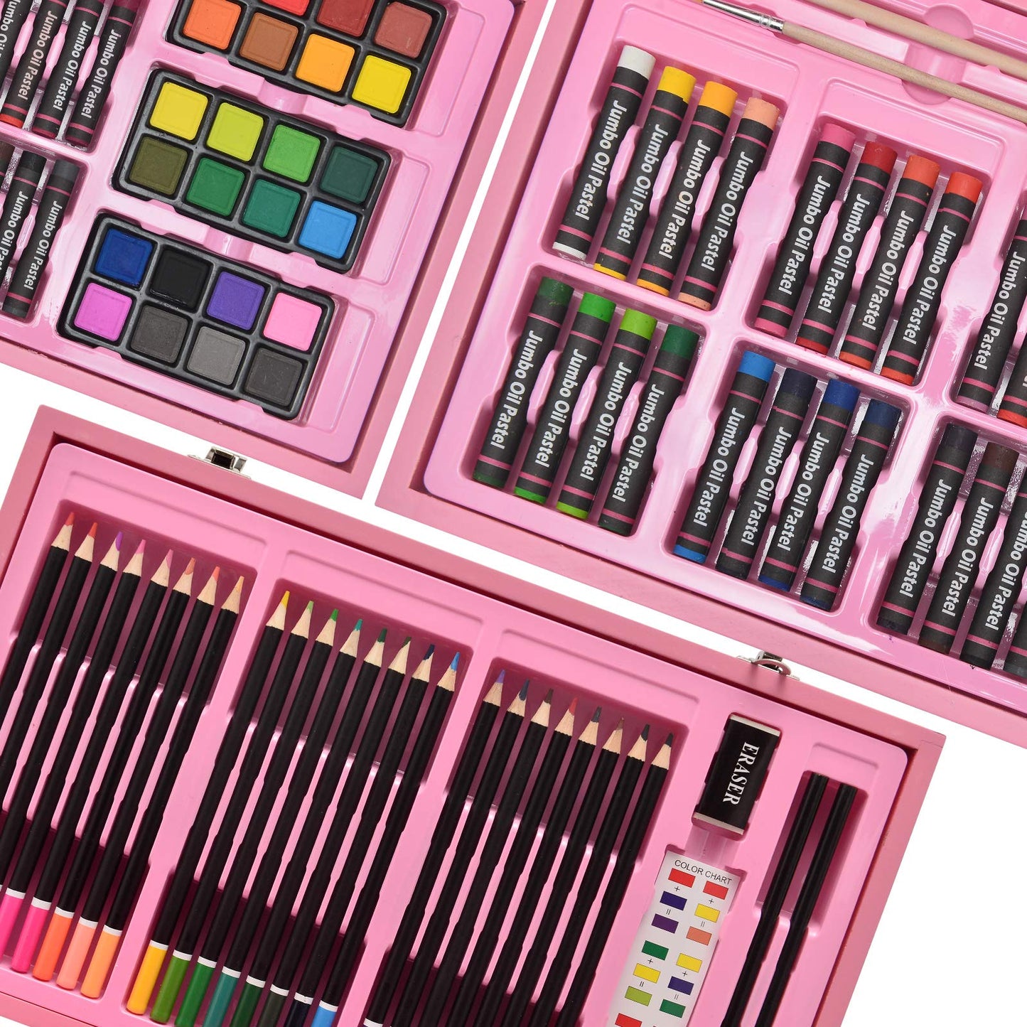 Sunnyglade 145 Piece Deluxe Art Set Wooden Art Box & Drawing Kit Pink