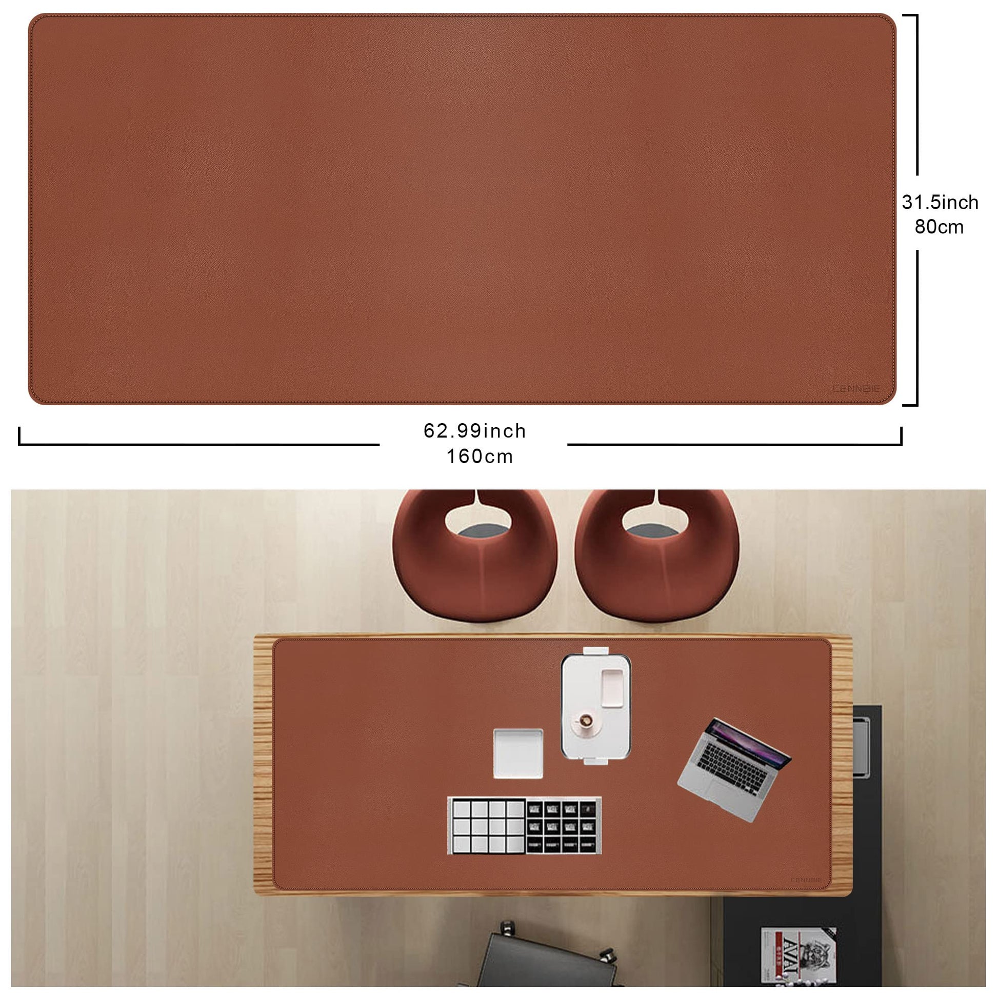 CENNBIE Leather Desk Mat,63" x 31.4" Desk Pad for Full Desk (Brown)