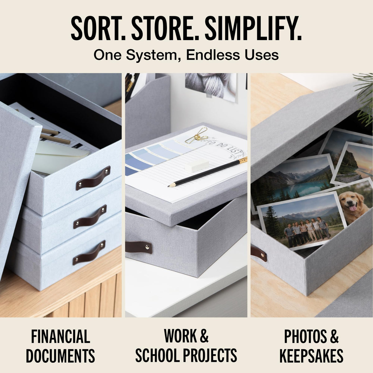 Bigso Oskar Canvas Fiberboard Document Letter Box - File Organizer Box for Important Paperwork