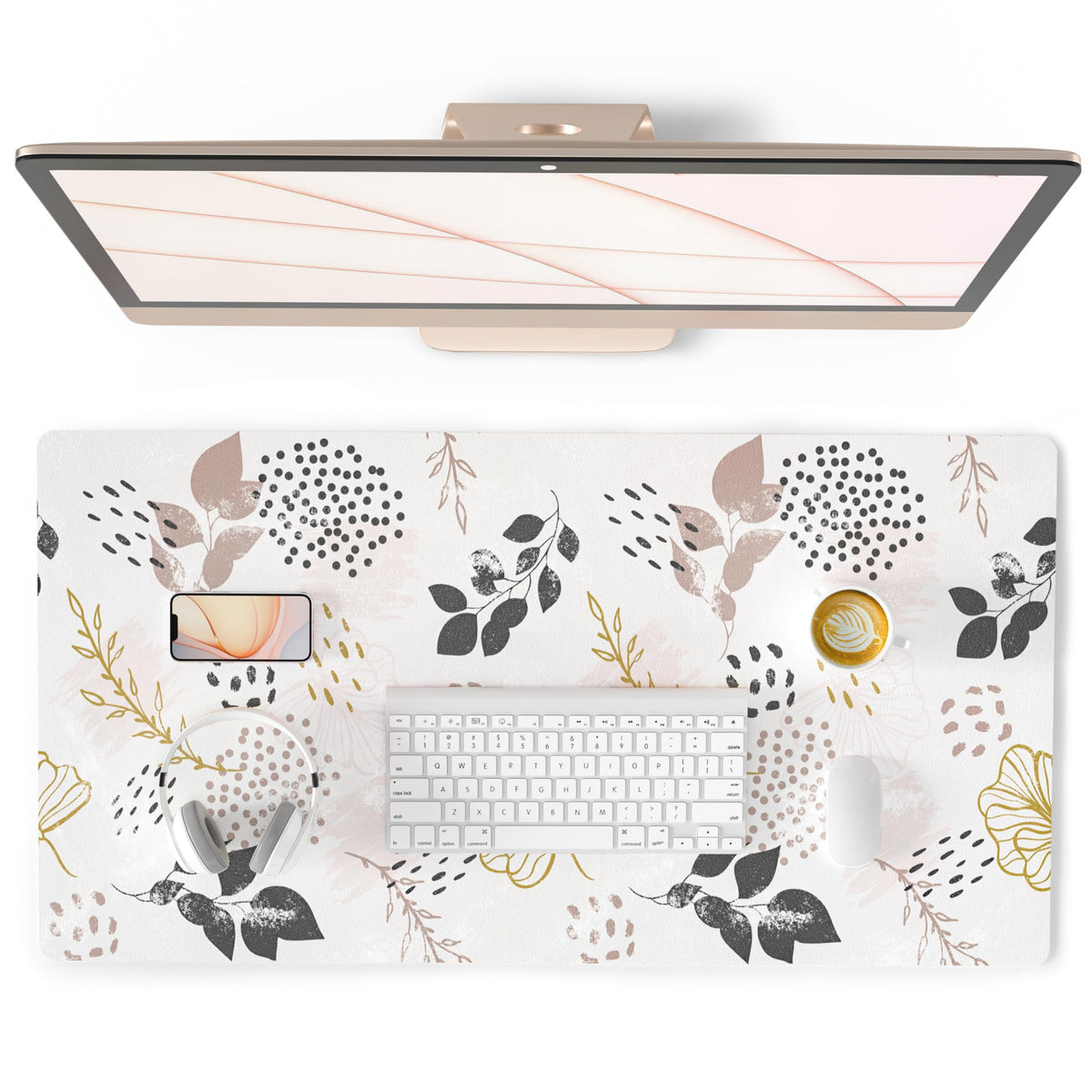 QiyI PU Leather Large Mouse Pad, Office Decor, 31.5" x 15.7", Boho Botany