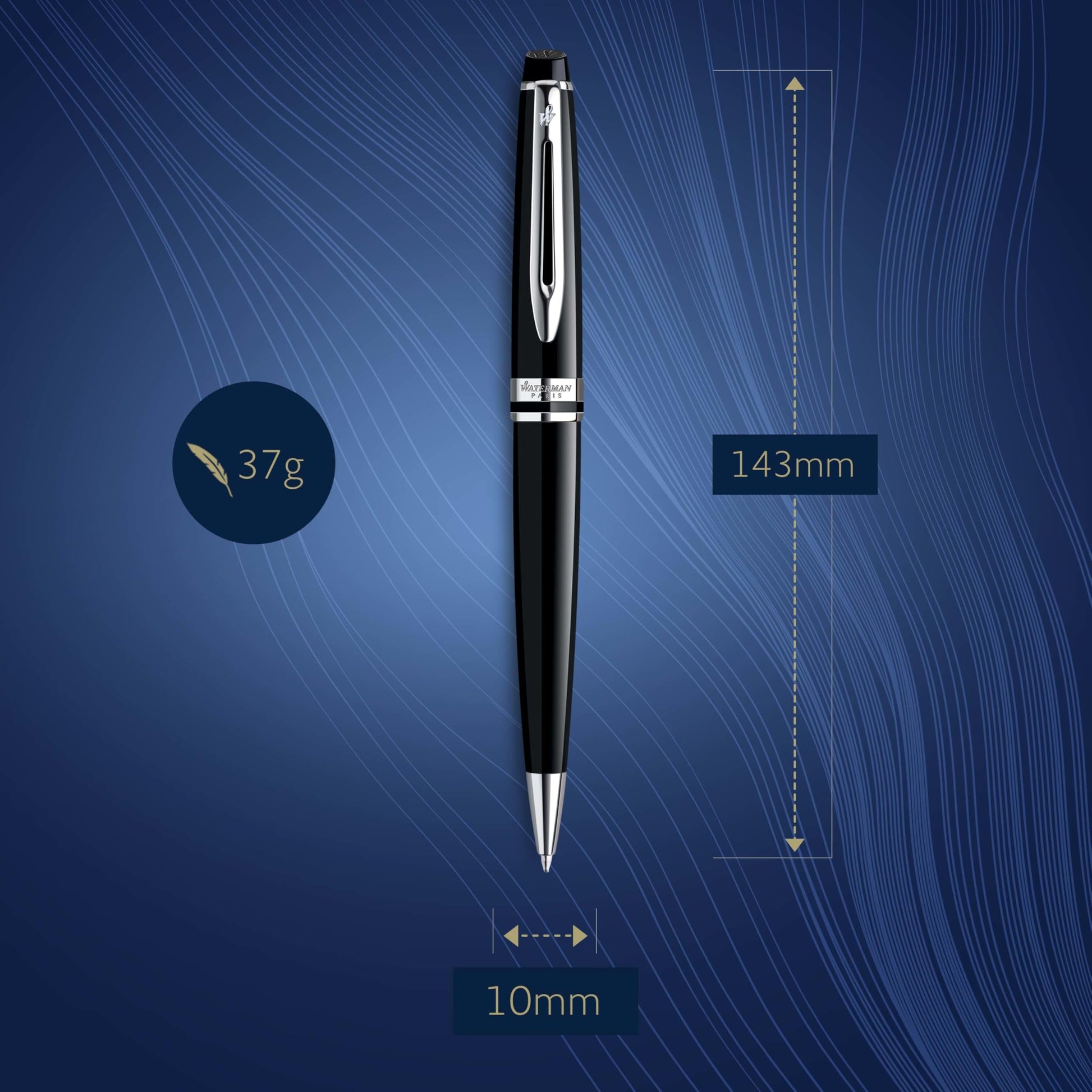 Waterman Expert Ballpoint Pen, Gloss Black with Chrome Trim, Medium Tip, Blue Ink, Luxury Pen in