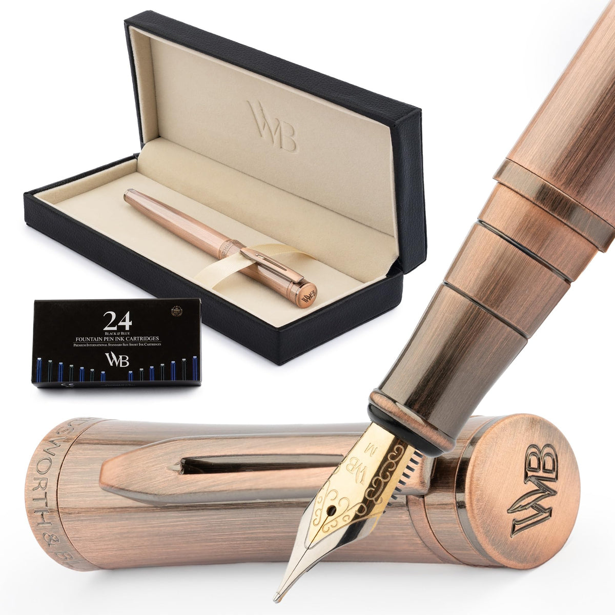 Wordsworth & Black Luxury Fountain Pen Set for Writing, Medium Nib, Copper