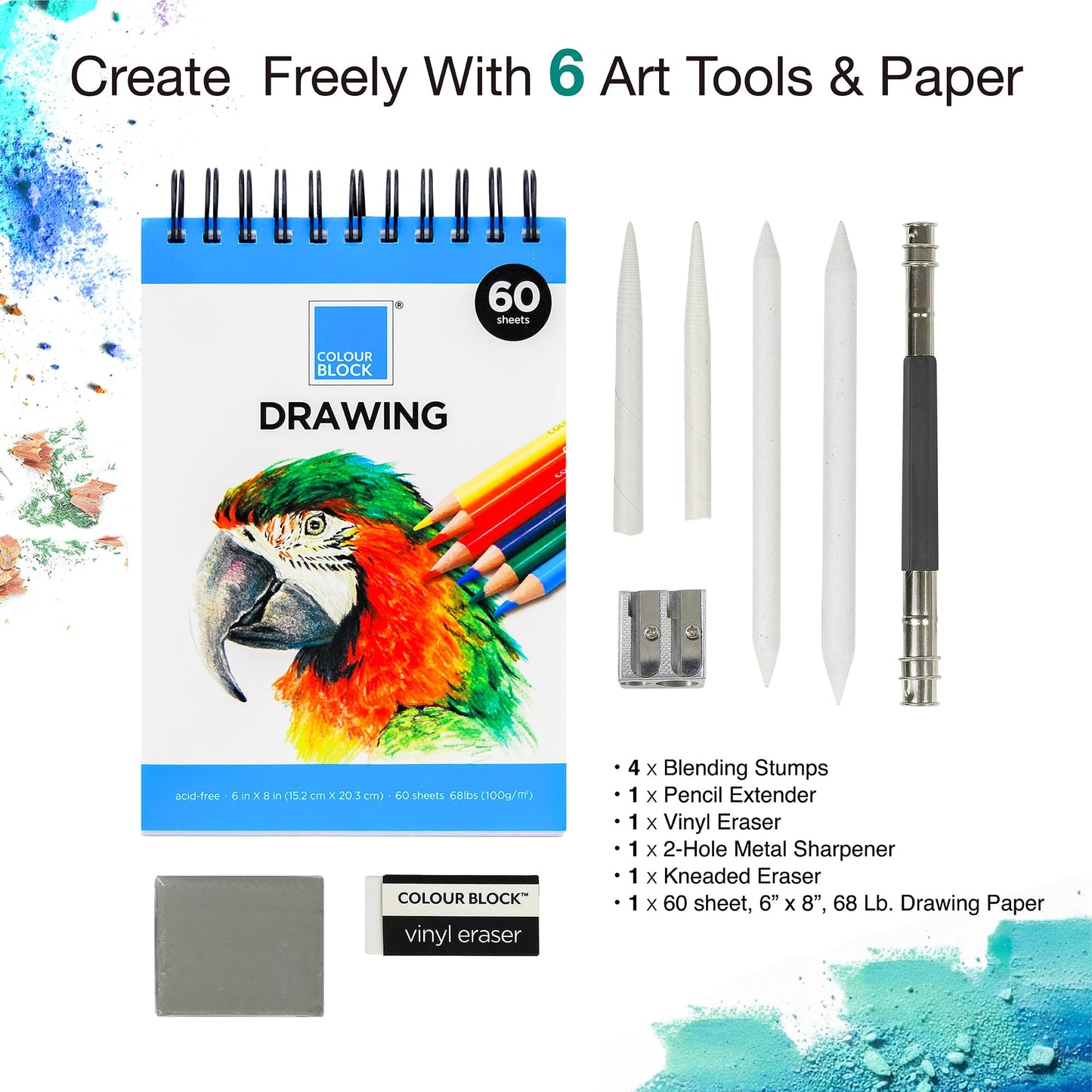 COLOUR BLOCK 40-Piece Drawing Travel Art Set – Portable Sketch and Drawing Art Kit with 16 Colored