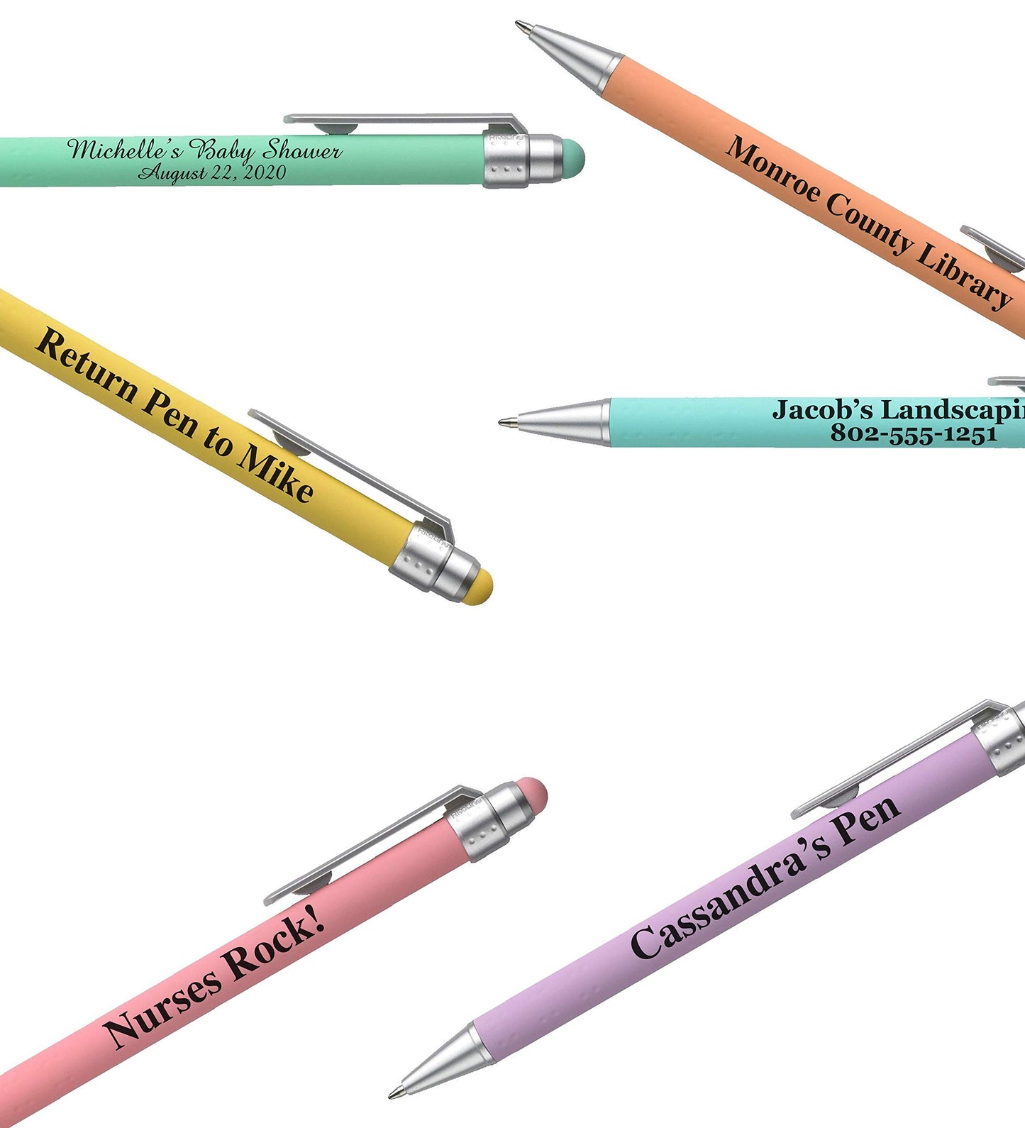 ExpressDesigns™ - Pastel Personalized Pens with Stylus - Soft Touch Design - Custom Printed Name