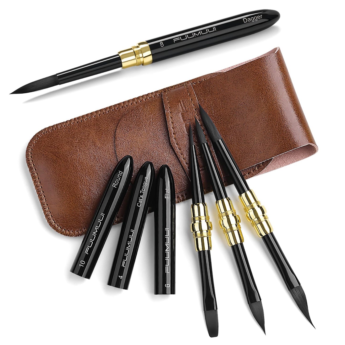 Fuumuui Travel Watercolor Brushes - 3pcs Dual-Tip with 6 Versatile Tip Styles - Premium Synthetic