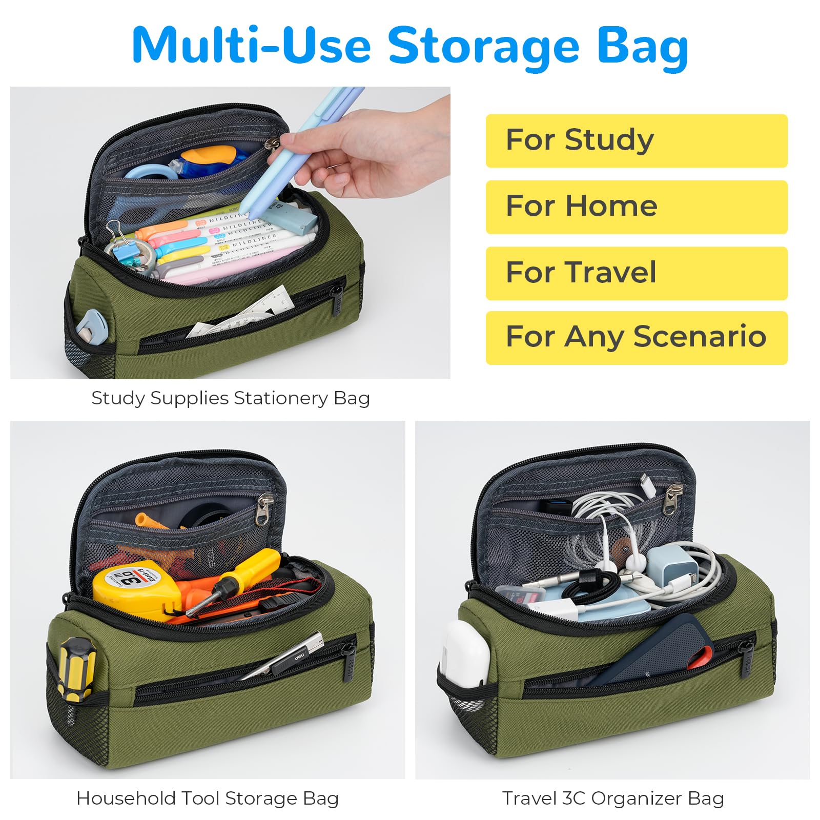 ECHSRT Large Pencil Case Organizer, Big Capacity U-Shaped Pen Pouch, Green