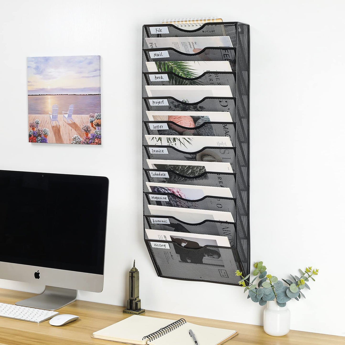 PAG-Mass Hanging Wall File Holder Organizer Mail Sorter Literature Rack for Office, 10 Pockets