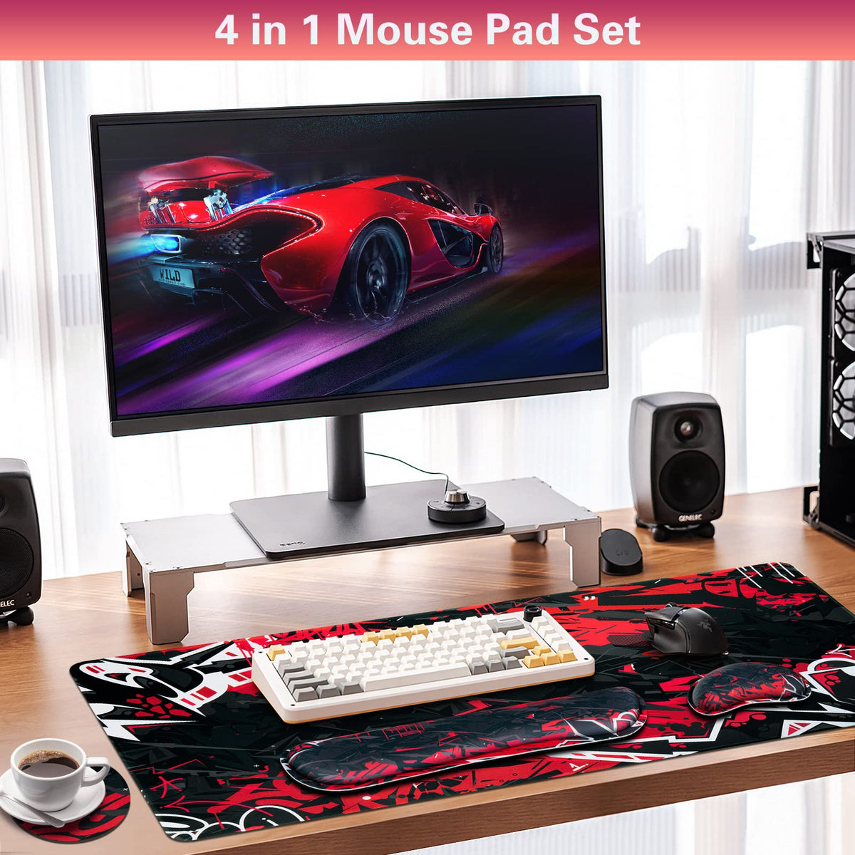 Canjoy Desk Mat with Keyboard and Mouse, Desk Pad with Wrist Rest Support