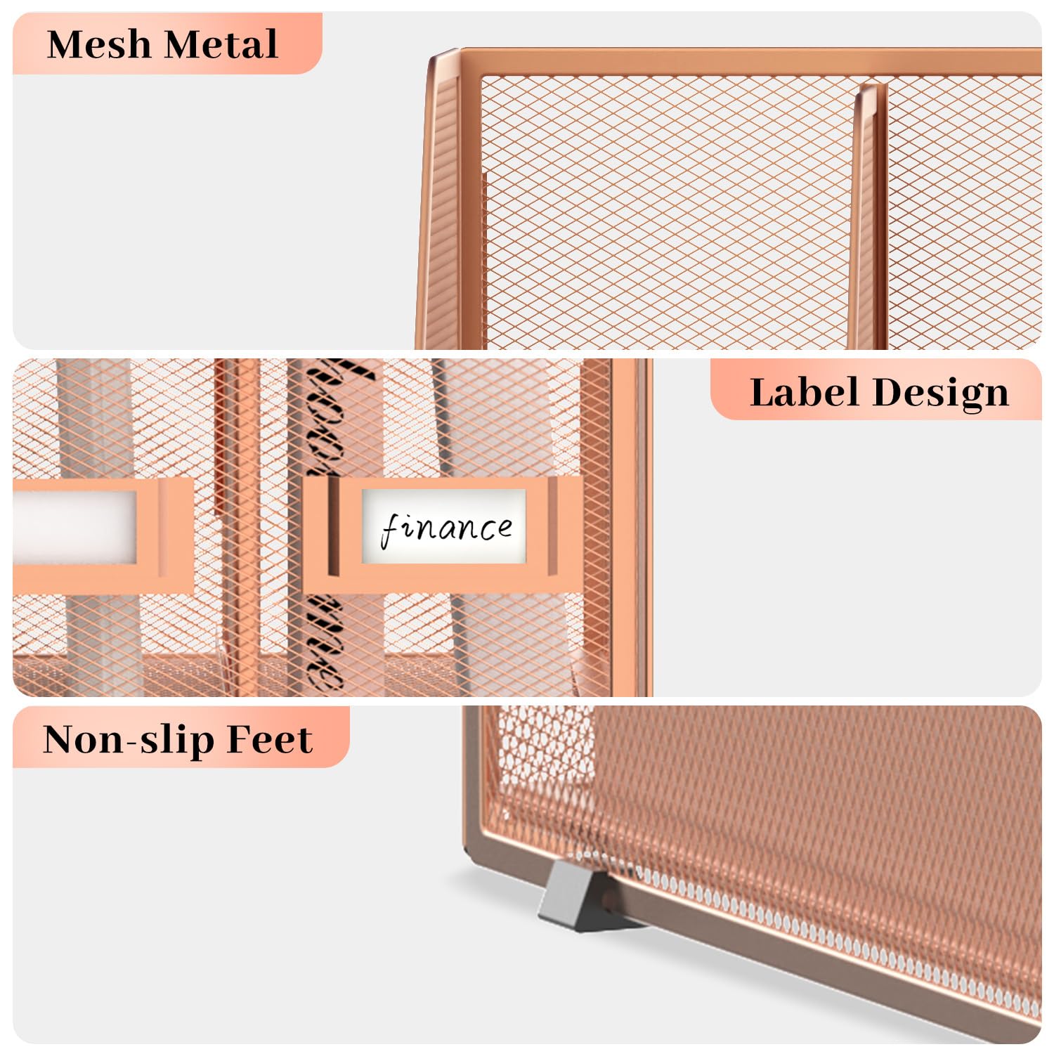 SUPEASY Desk Organizers Metal Desk Magazine File Holder with 5 Vertical Compartments Rack File