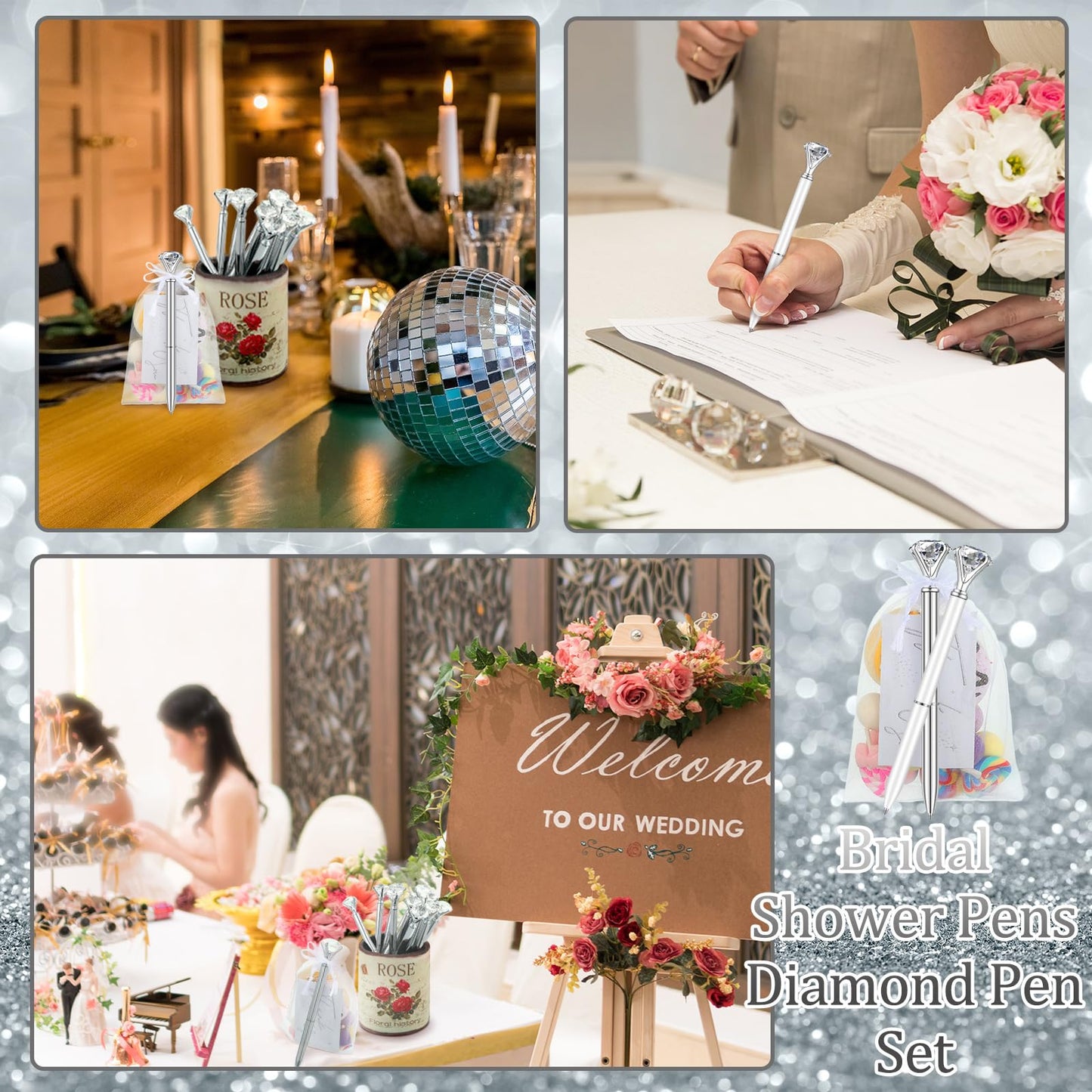 Yeaqee 91 Pcs Bridal Shower Pens Set, Silver, White, Classic Style