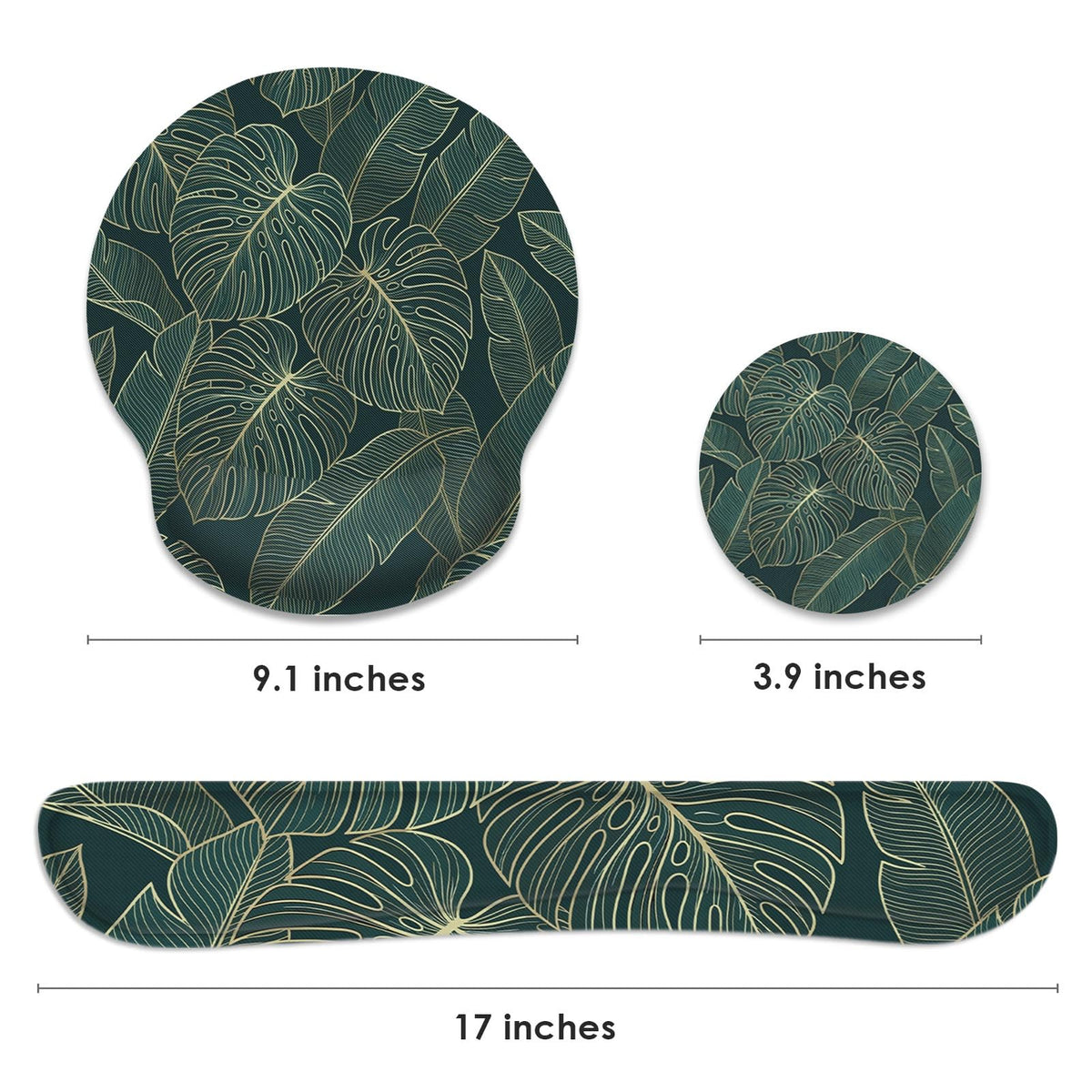 Britimes Ergonomic Mouse Pad Set with Wrist Rest, Green Palm Leaves