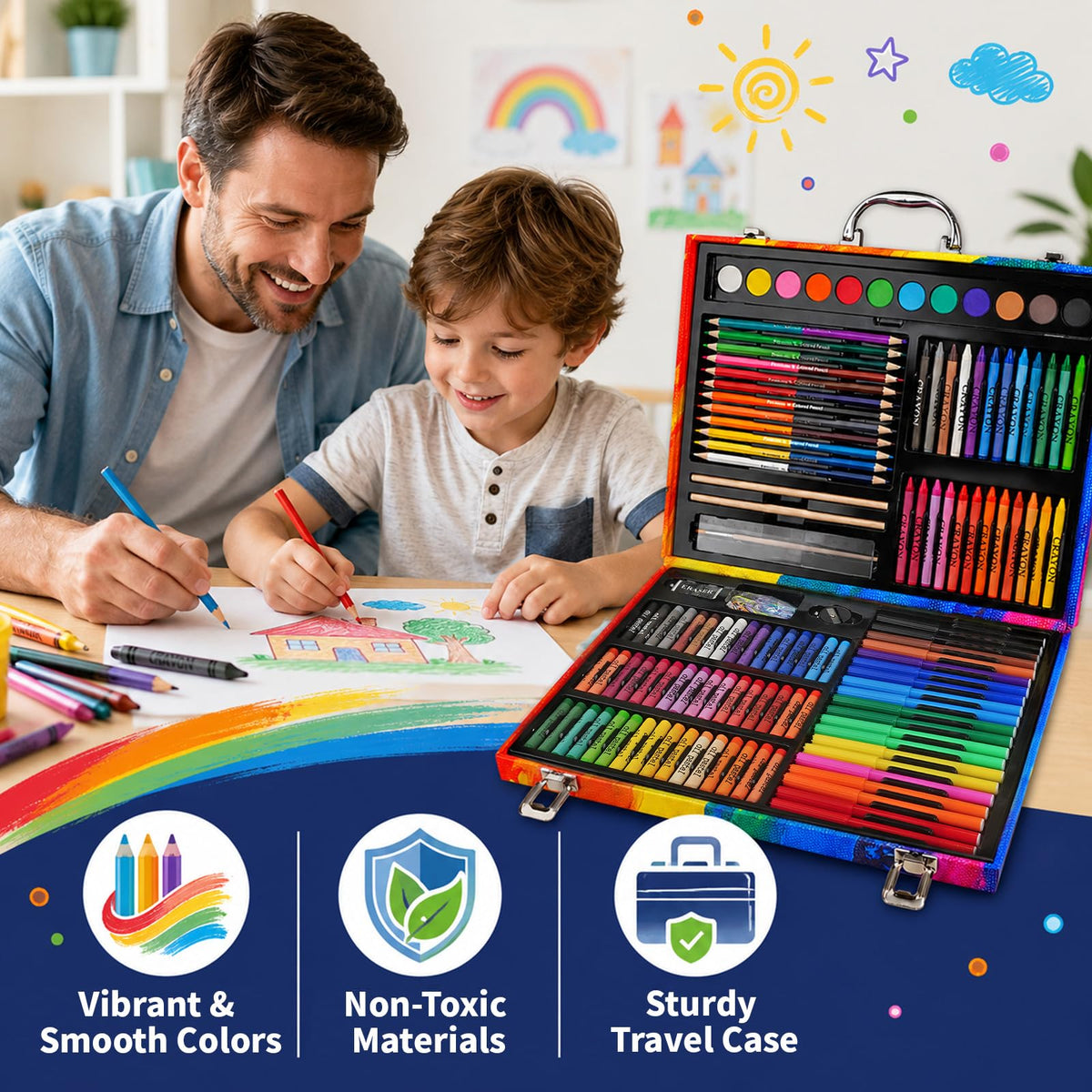 Okiki Art Supplies Kit for Kids Ages 5-12, 184-Pack Art Case Coloring Set, Drawing Kits with Gifts