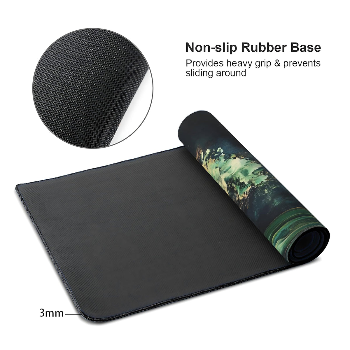 Aesthetic Kanagawa Great Wave Gaming Mouse Pad, Deep Forest Green Japanese Desk Mat with Anti-Slip