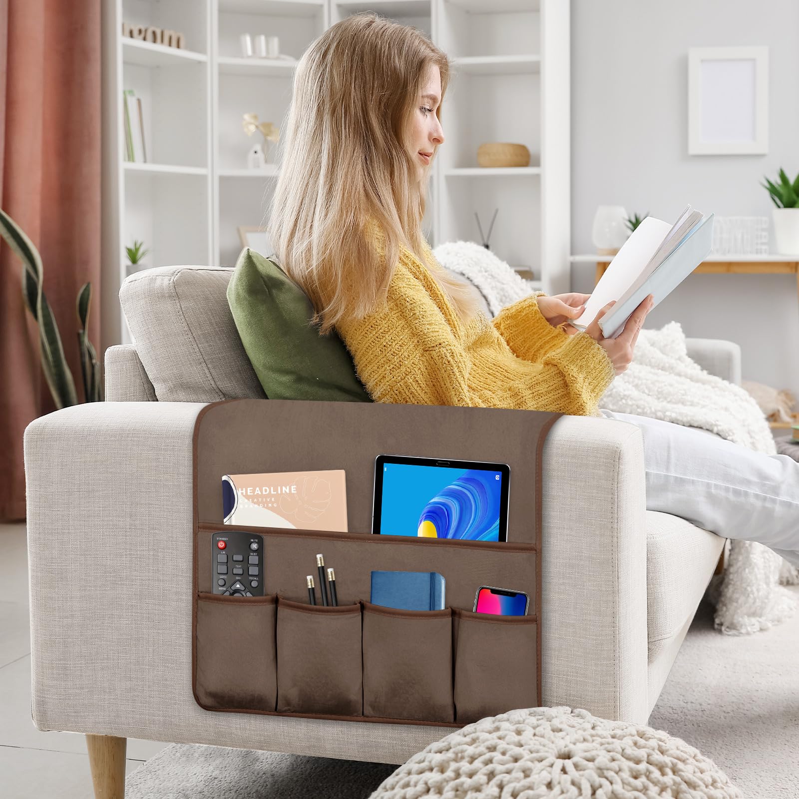Remote Control Holder for Armchair Caddy, Remote Holder with 5 Pockets