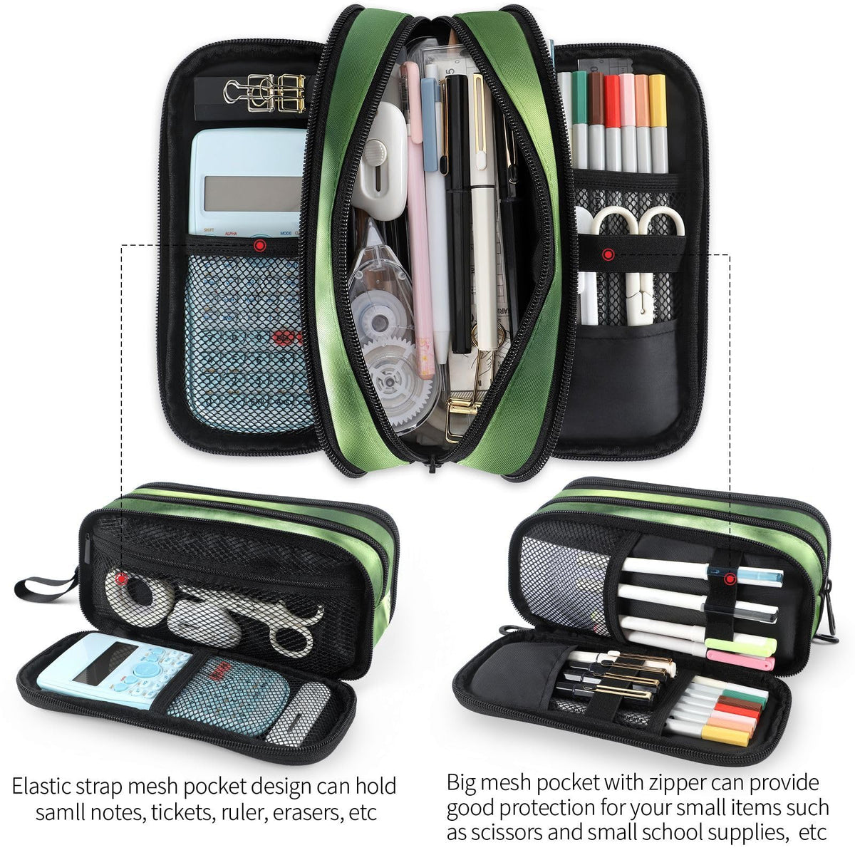 Fustylead Green Snake Large Pencil Case, Minimalist Portable Stationery Bag Cosmetics Bag with