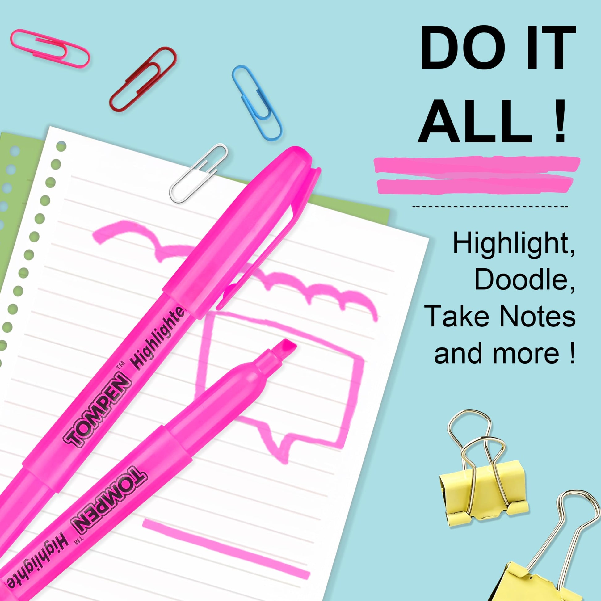 TOMPEN Highlighters Pink 48 Pack,Bible Highlighters No Bleed–Bulk Chisel Tip Highlighter Markers