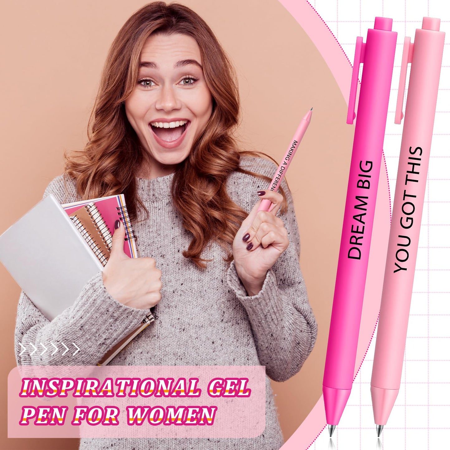 Crtiin 50 Pcs Inspirational Pens Bulk Powder Colors, Motivational