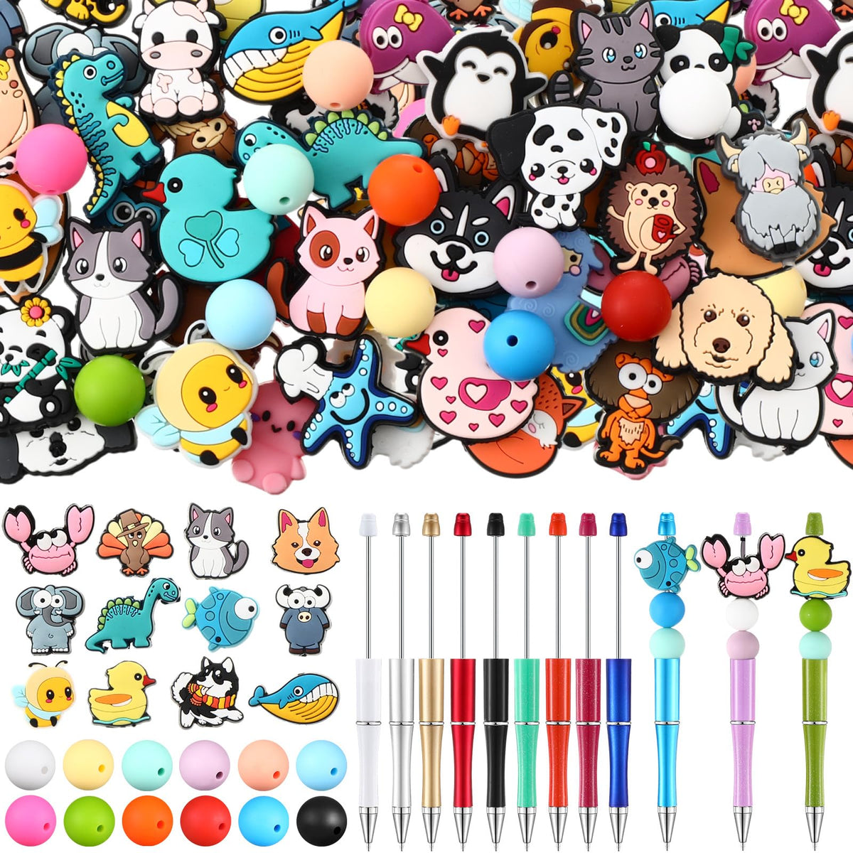 Humyoun 122 Pcs Beadable Pen DIY Kit with Silicone Beads, Stylish Style