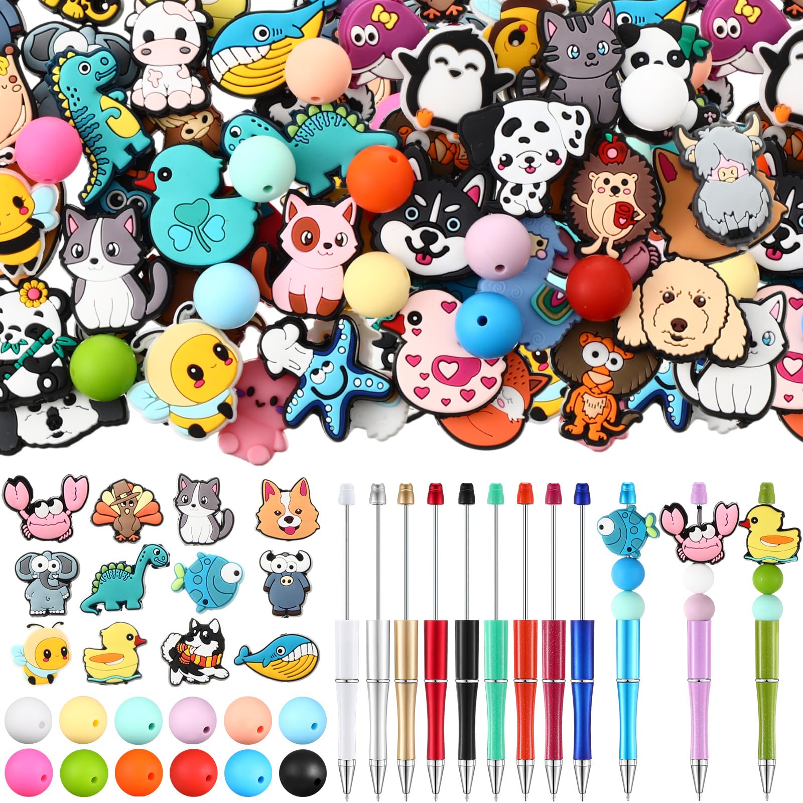 Humyoun 122 Pcs Beadable Pen DIY Kit with Silicone Beads, Stylish Style