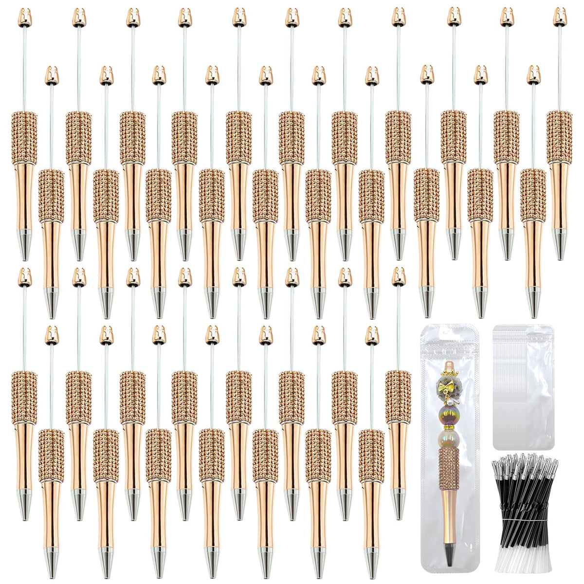 DASTTUIS 150 Pcs DIY Diamond Beadable Pen Kit - 50 Plastic Rhinestone Beaded Pens Bulk with Refills