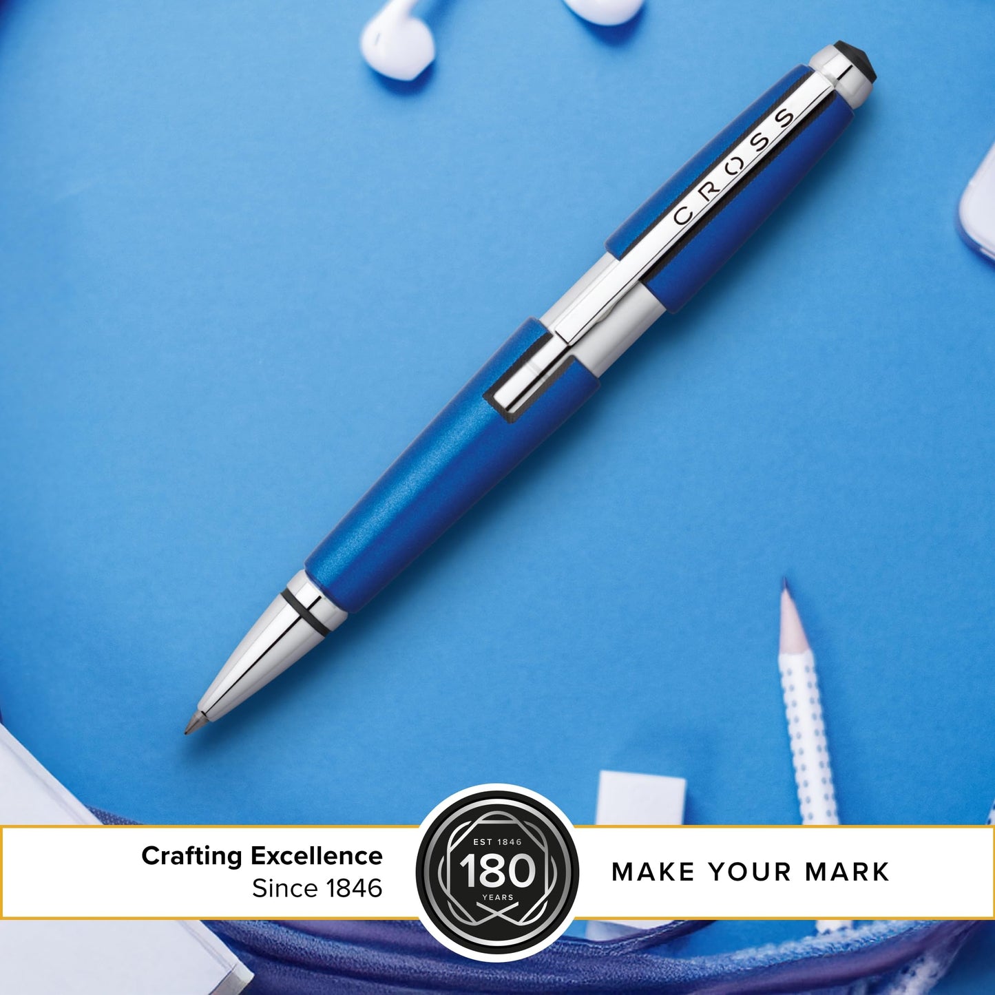 Cross Edge Nitro Blue Gel Rollerball Pen, Medium Point, Black Ink