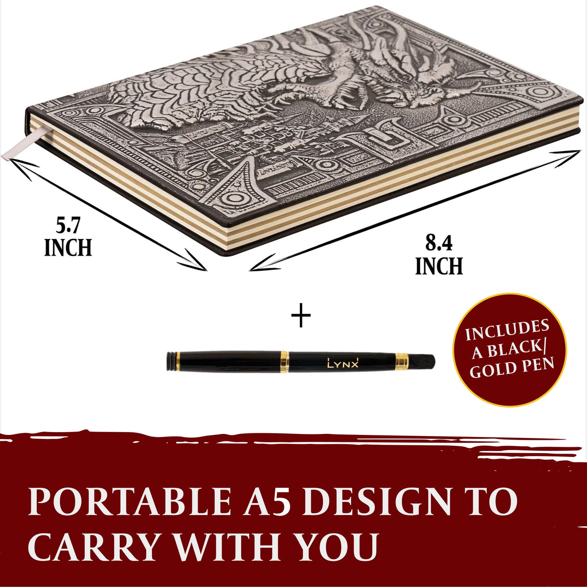 DND Notebook / Journal, Unique 200 Page Book with 3D Silver Dragon Embossed Faux Leather Cover with