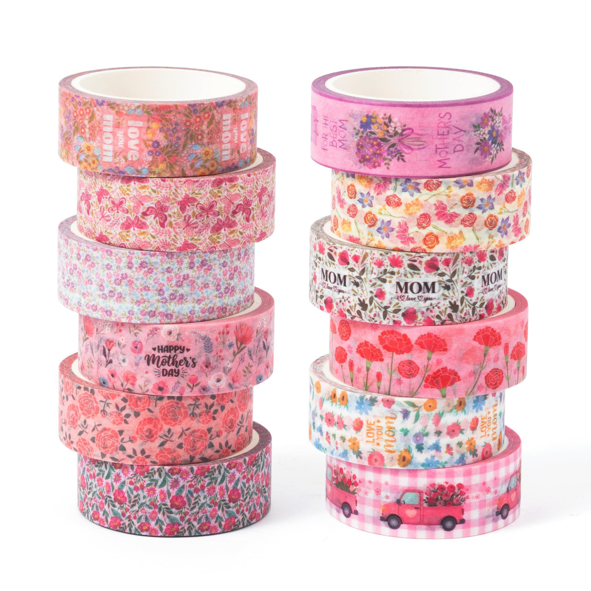 BkeeCten Mother's Day Washi Tape - 12 Rolls Daisy Floral Bouquet Vintage Truck Love Mom Message