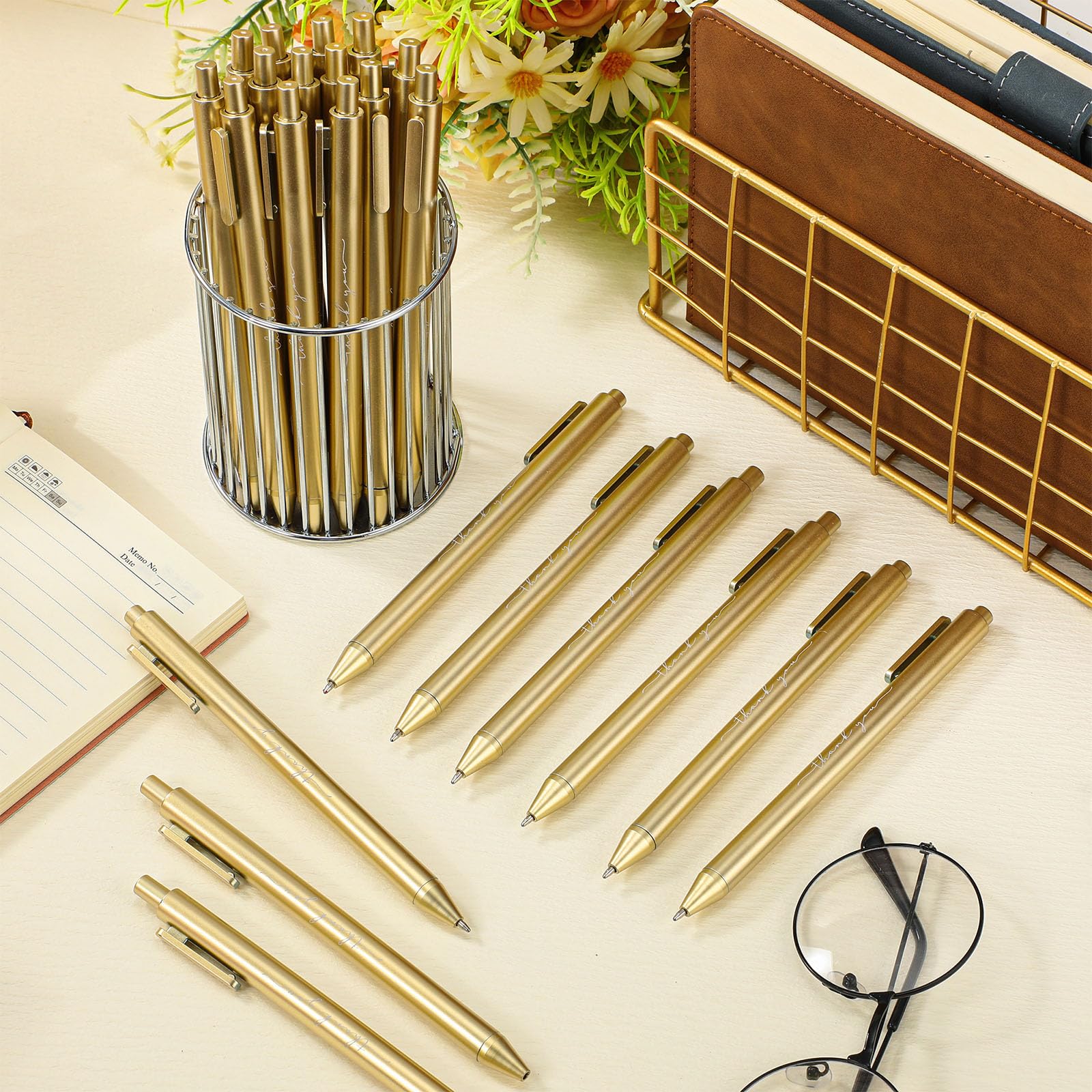 Dispowreath 100 Pcs Thank You Pen Bulk Cute Server Ballpoint, Gold