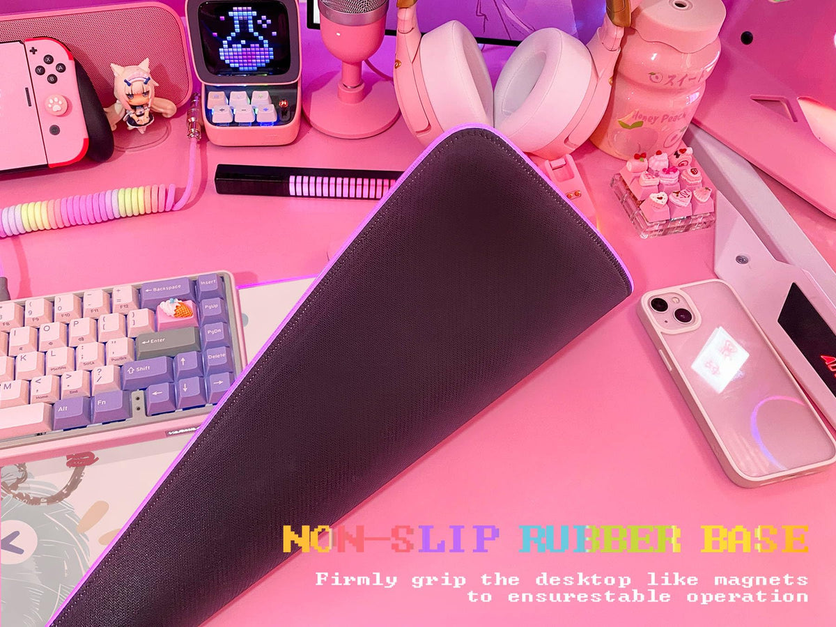 JMIYAV Pink RGB Gaming Mouse Pad 31.5x12 Inch Cute Mousepad PC XL Large Extended Glowing Led Light