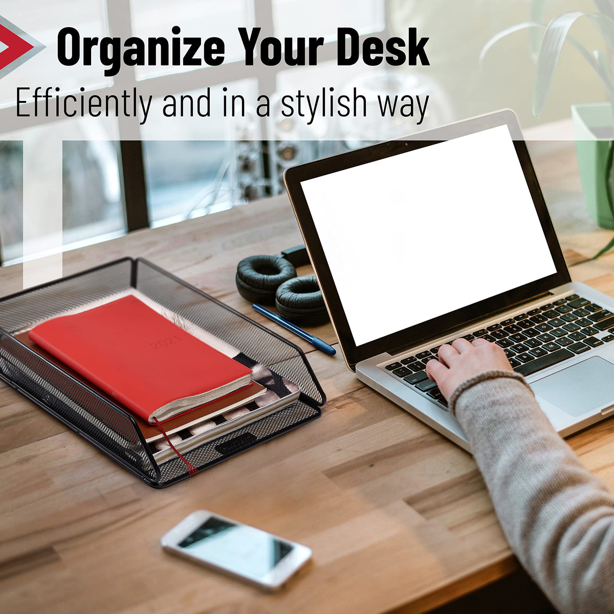 Mr. Pen- Mesh Desk Organizer, Single Tray Desktop Organizer