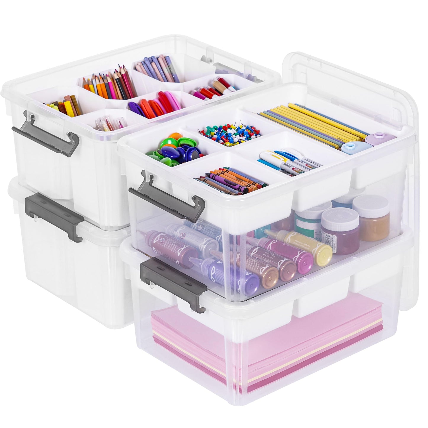 Citylife 17QT 4Packs Clear Craft Organizers and Storage Bins with Lids