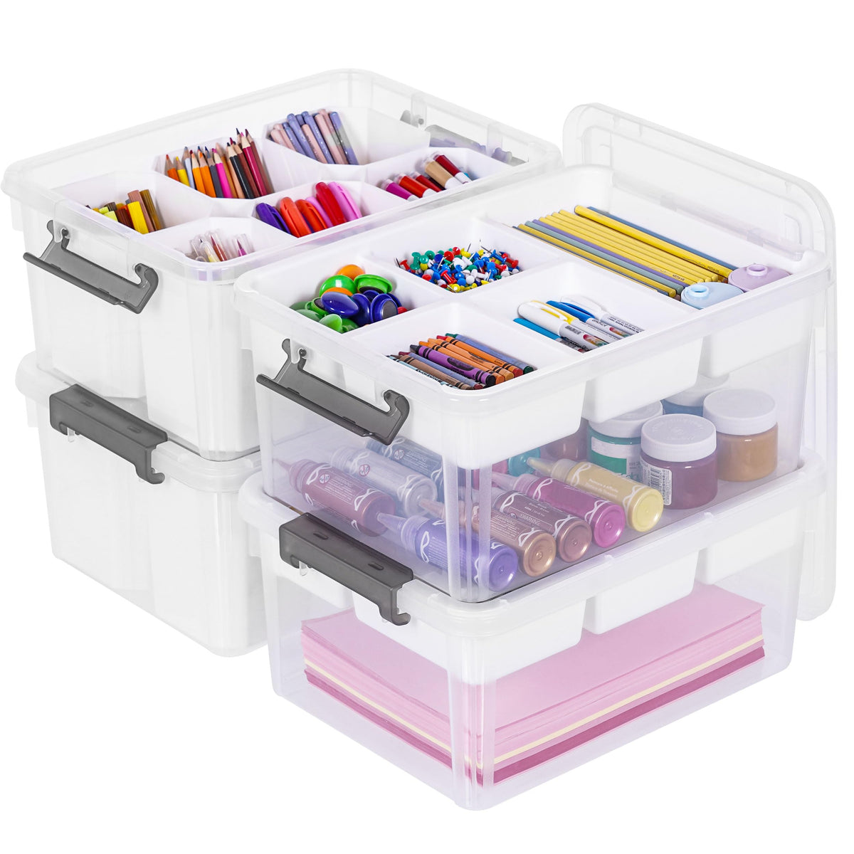 Citylife 17QT 4Packs Clear Craft Organizers and Storage Bins with Lids