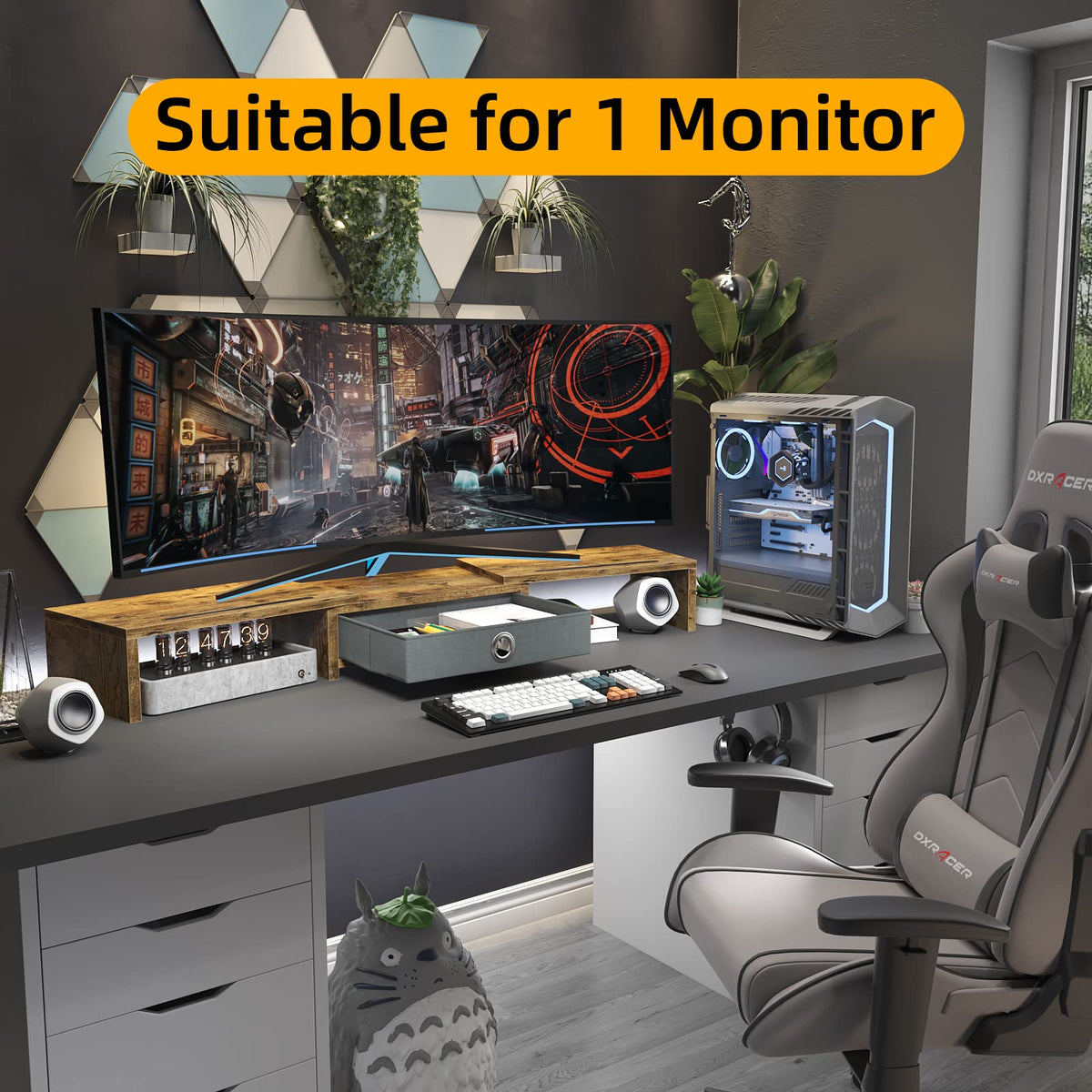 WESTREE Dual Monitor Stand Riser with Drawer, Monitor Stand Riser for 2 Monitors, Adjustable Length
