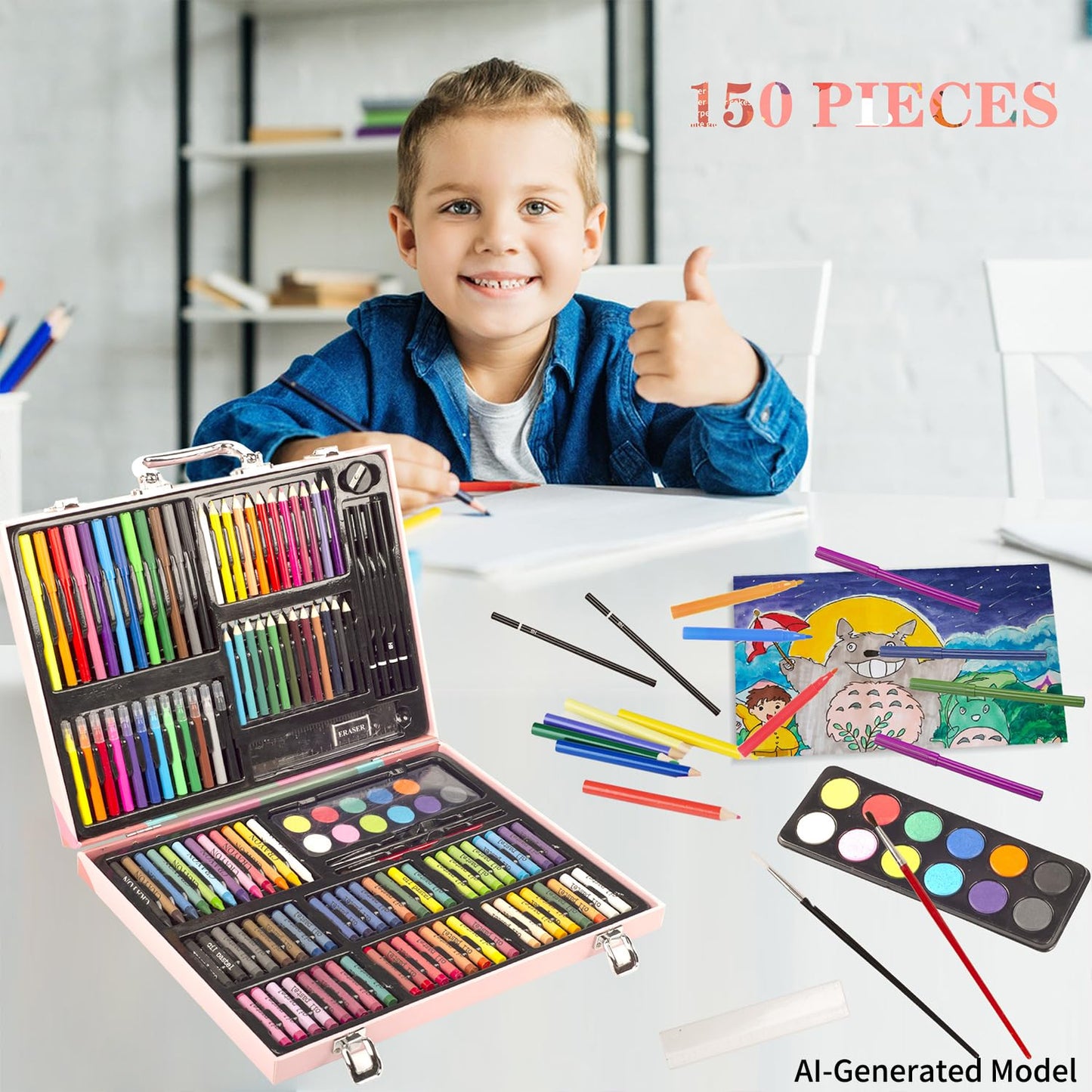 KINSPORY 150PC Art Set with Sketch Book, Coloring Art Kit Drawing Art Supplies Case, Markers Crayon