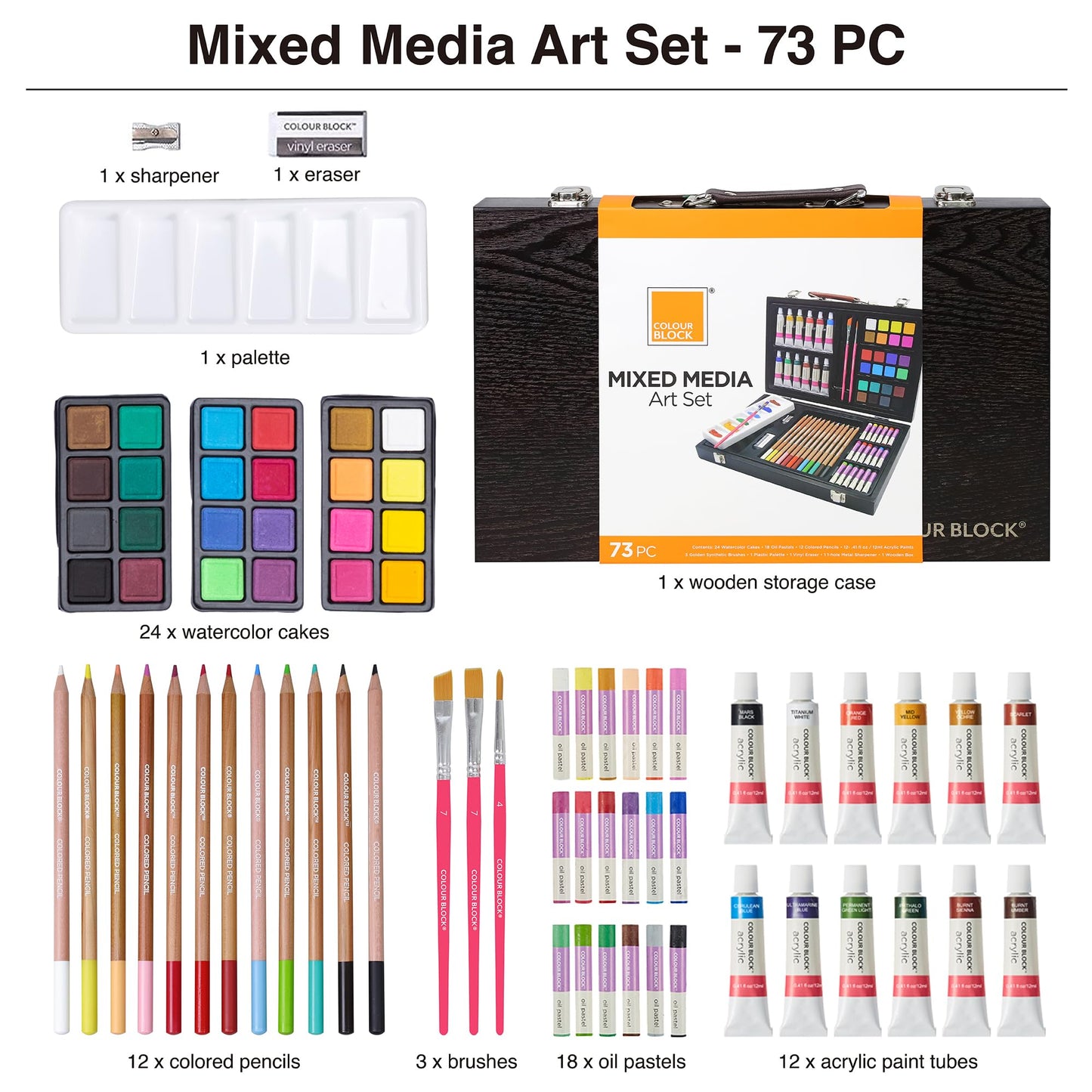 COLOUR BLOCK 73-Piece Art Set – Premium Art Supplies Kit for Adults, All-in-One Painting and