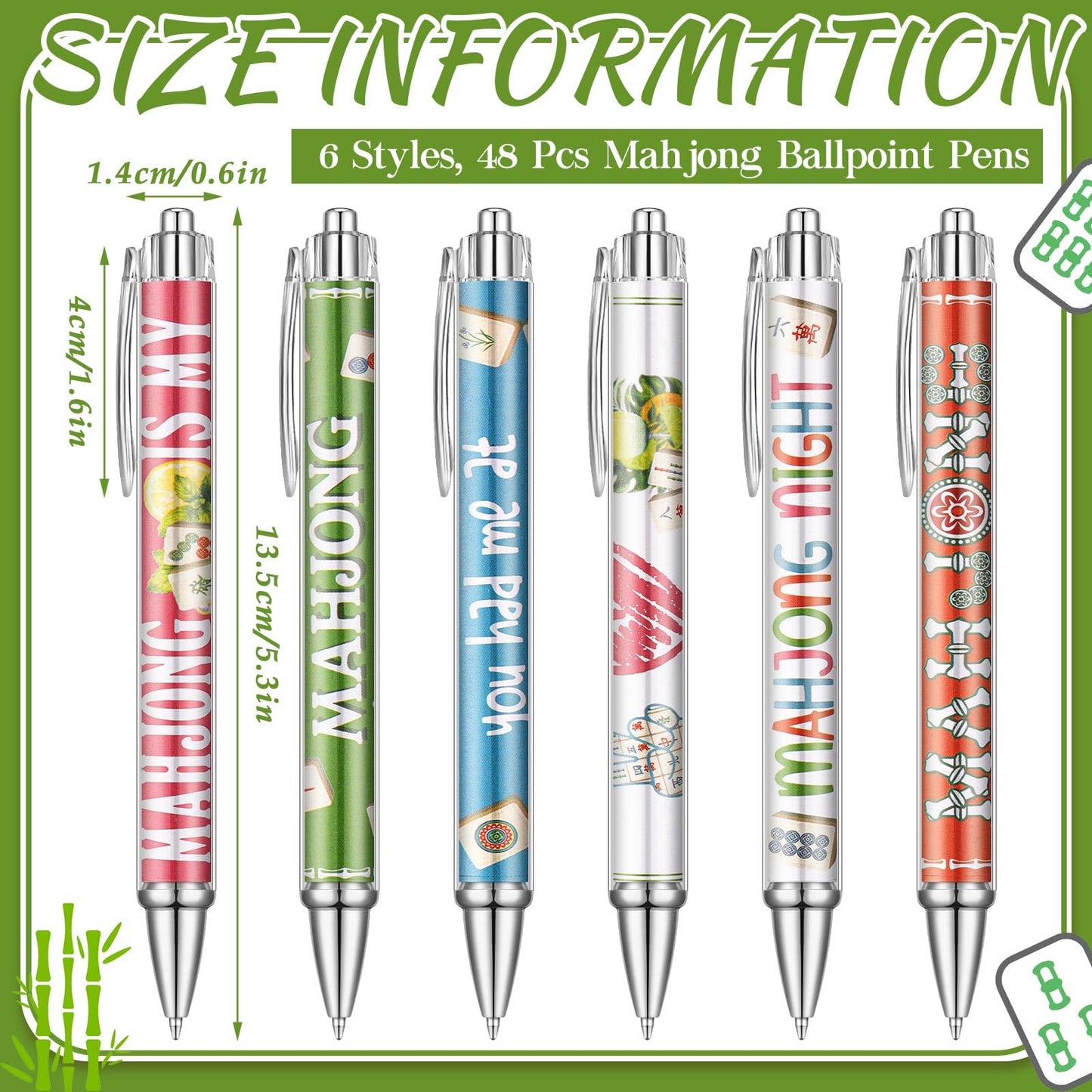 Weekgrat 48 Pcs Mahjong Ballpoint Pens Gift Bulk for Women Chinese Black Ink Retractable Ballpoint